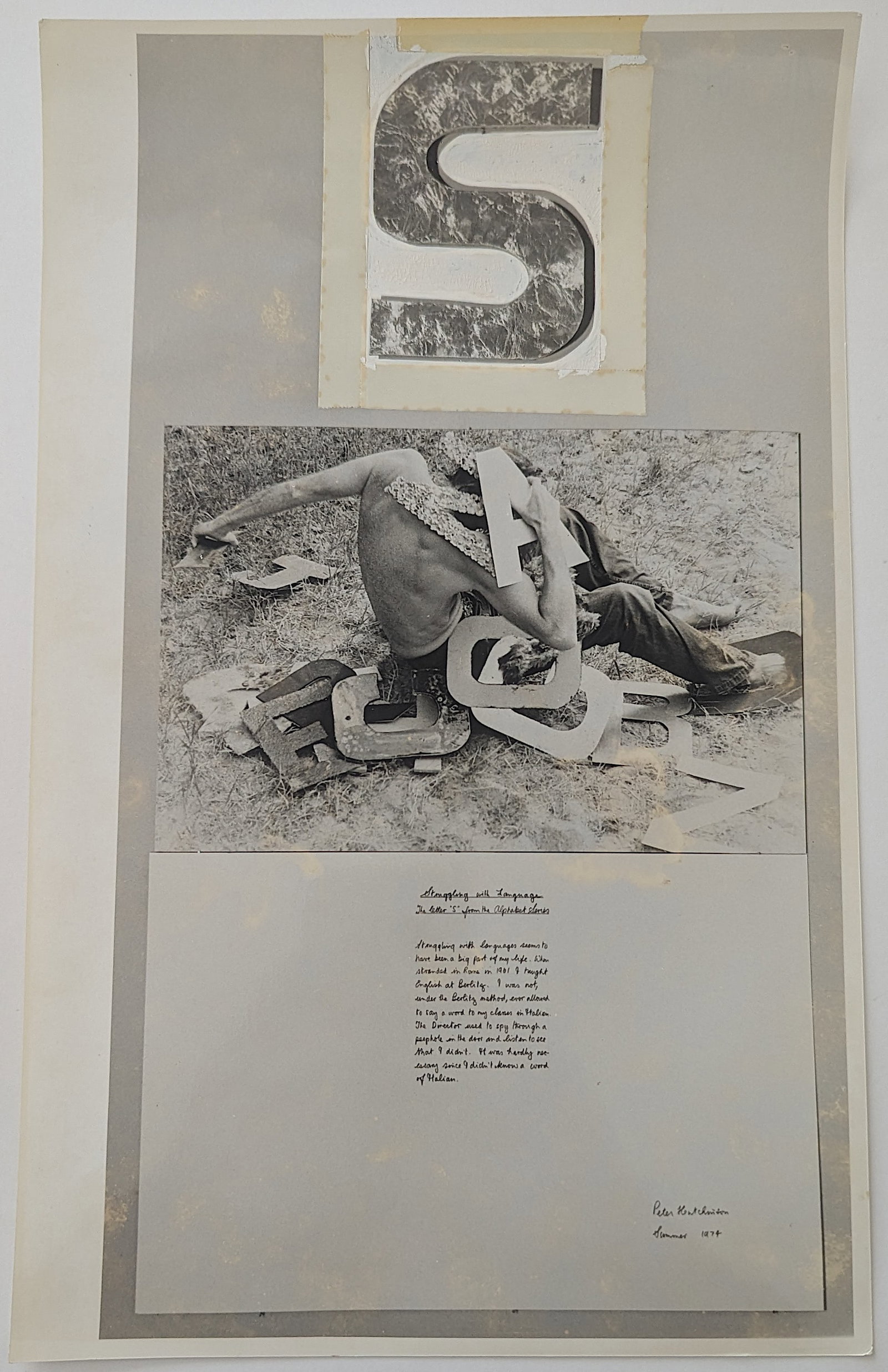 1974 Art Photograph PETER HUTCHINSON From Alphabet Series (1 of 2)