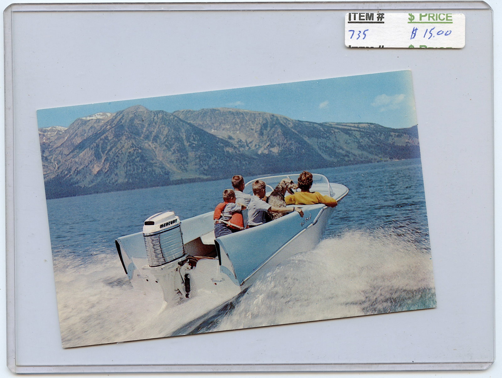 Vintage Ephemera Fishing Boat Mercury Outboard Postcard: The provenance of this lot is from a quality collector in LA, California. We have included a quality scan to show it's actual condition. This lot is located in Boca Raton, Fl and its shipment will be