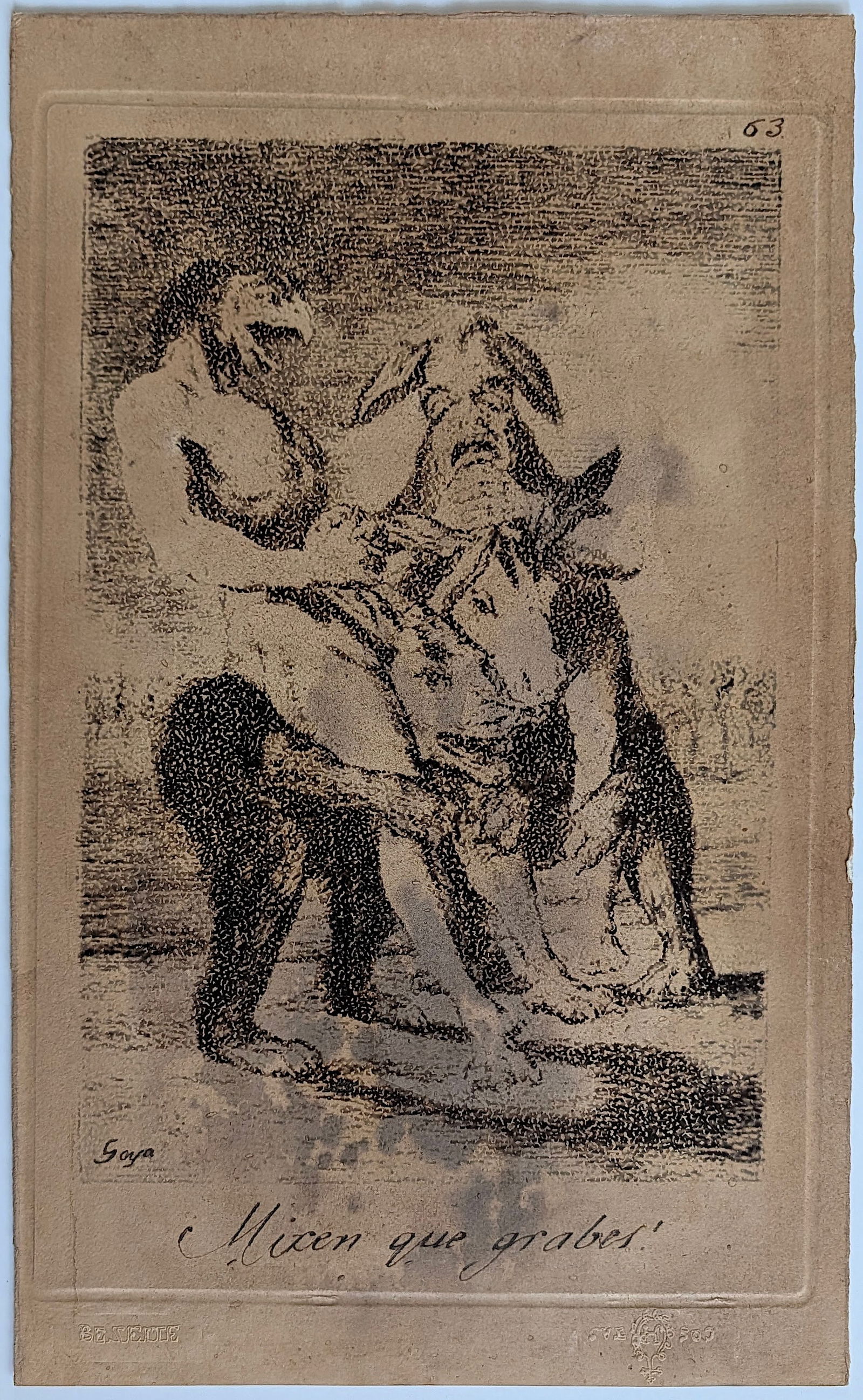 Plate 63 Titled "Miren que grabes!" By Francisco Goya Serie Los Caprichos (1 of 3)