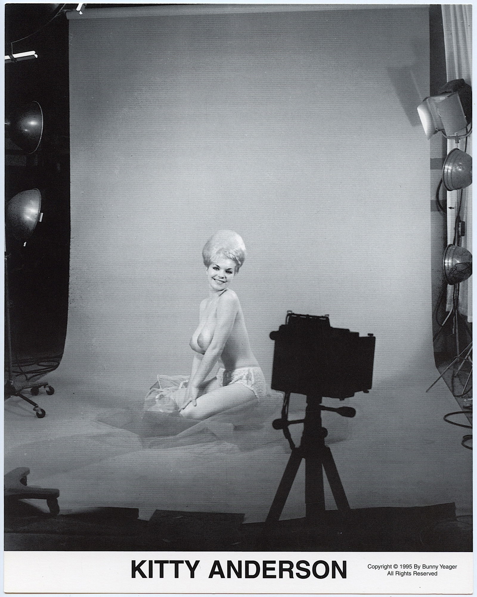 BUNNY YEAGER Vintage Pin Up Litho KITTY ANDERSON: This lot is coming from Bunny Yeager's estate/archives. Linnea Eleanor "Bunny" Yeager (March 13, 1929 - May 24, 2014) was an American photographer and pin-up model. She met Bettie Page in 1954, and to