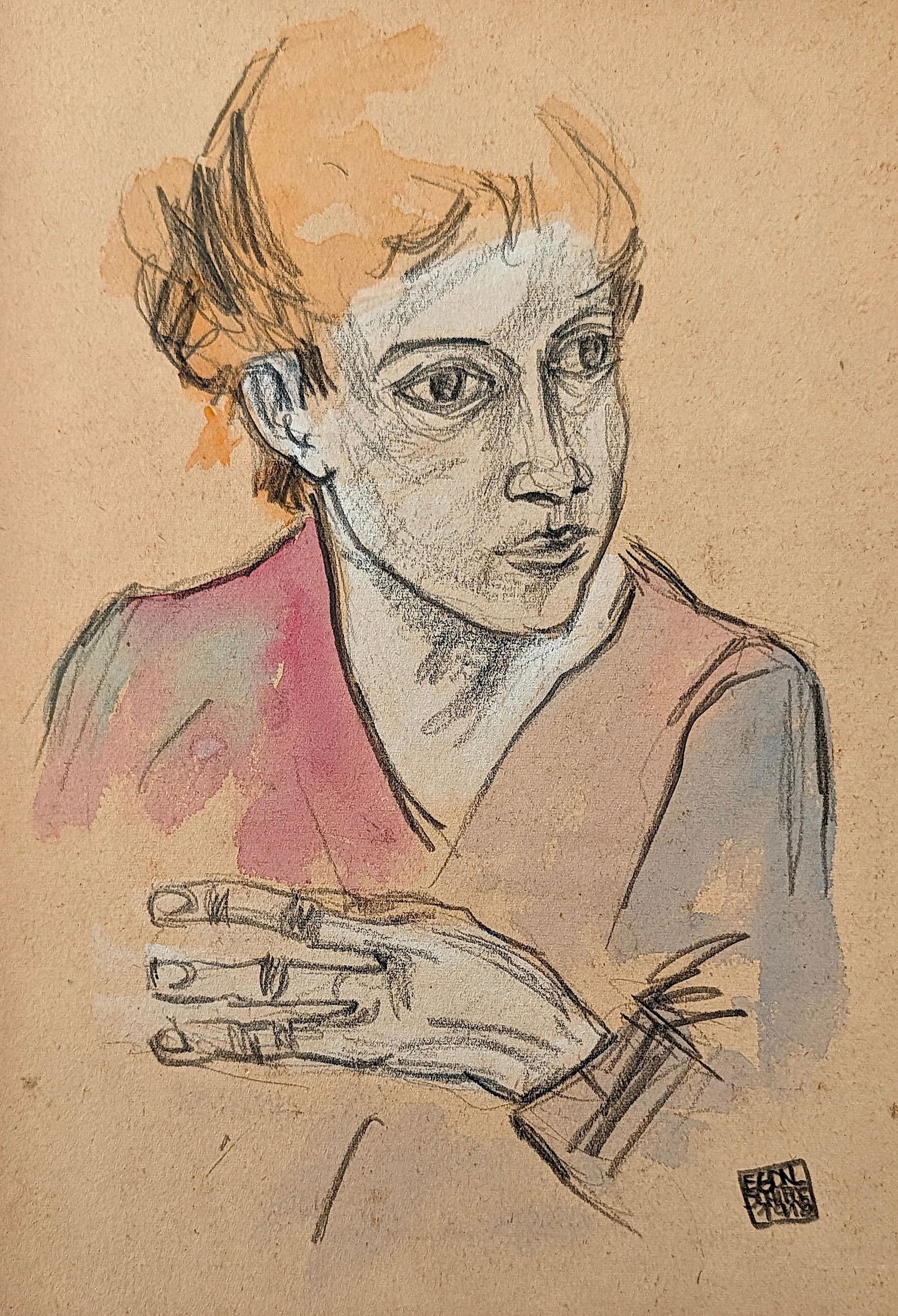 Vintage Drawing Signed EGON-SCHIELE, 1918: Provenance from the estate of a deceased collector in South Florida. The dimensions are Approx. 11.25" x 8". Because it was found without COA, it is sold as "After the Artist". We have included qualit