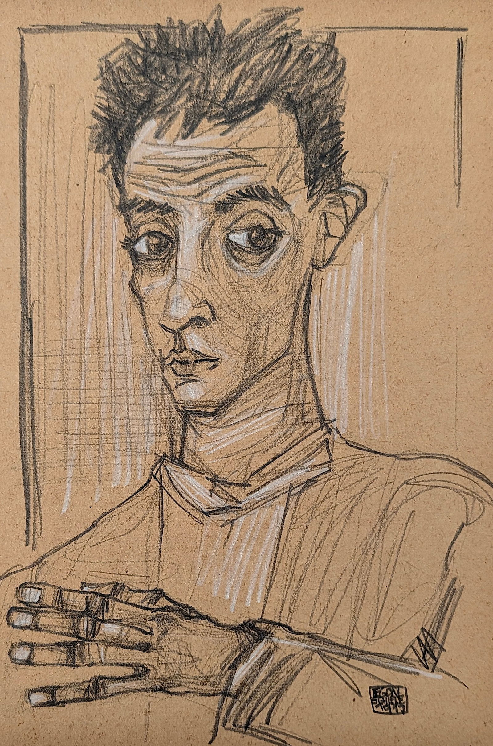 Vintage Drawing Signed EGON-SCHIELE, 1917: Provenance from the estate of a deceased collector in South Florida. The dimensions are Approx. 11.25" x 8". Because it was found without COA, it is sold as "After the Artist". We have included qualit