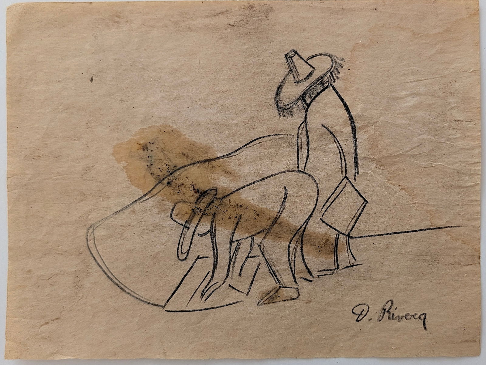 Vintage Mexican Art Drawing Signed D. Rivera 6.5" x 8.5": Provenance from the estate of a deceased collector in South Florida. The dimensions are Approx. 6.5" x 8.5". We have included quality images to show it's actual condition. This lot is located in Boca