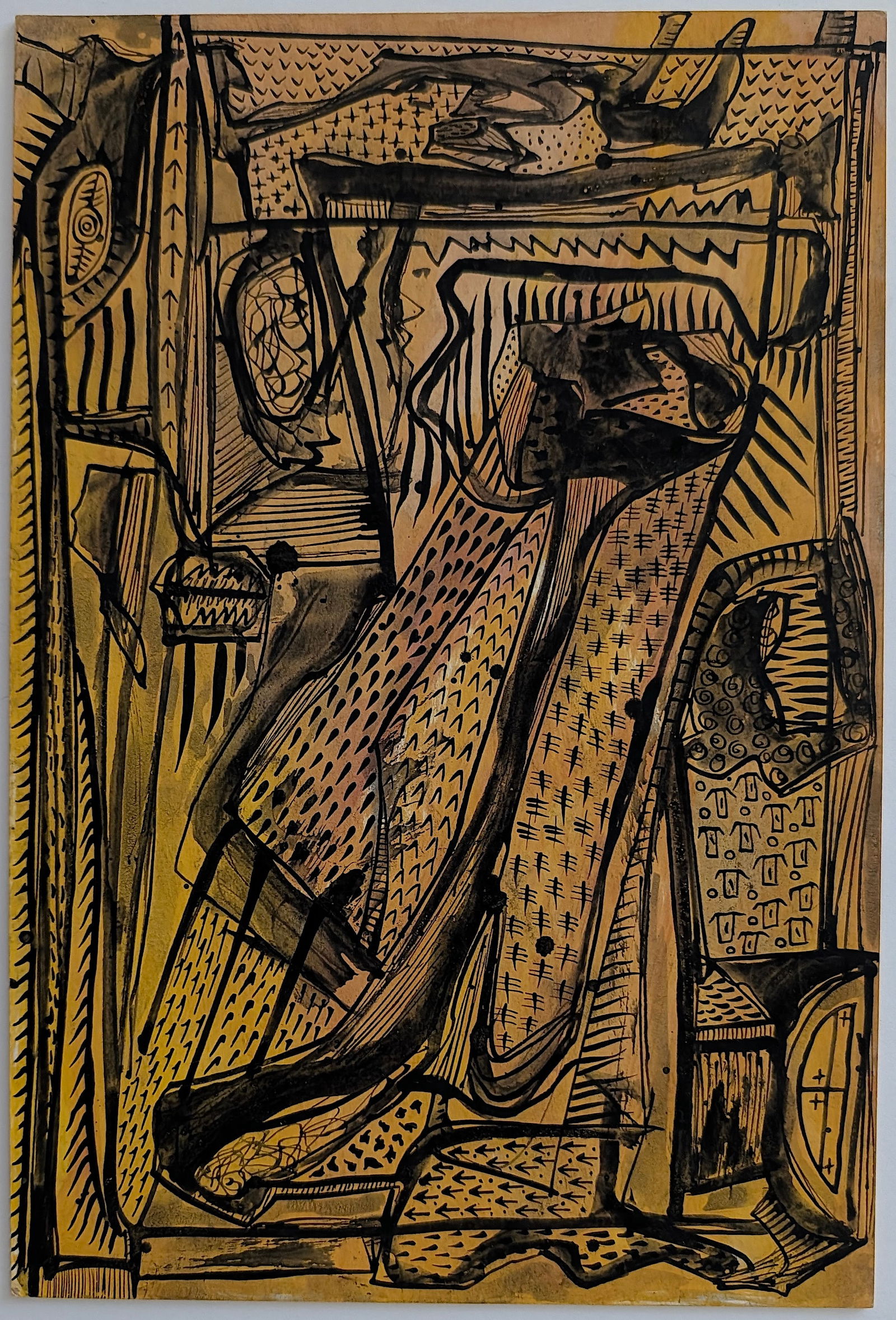 Latin American Abstract Composition Drawing Signed Joaquin '94: Provenance from the estate of a deceased collector in South Florida. The dimensions are Approx. 11.5" x 7.5". We have included quality images to show it's actual condition. This lot is located in Boca