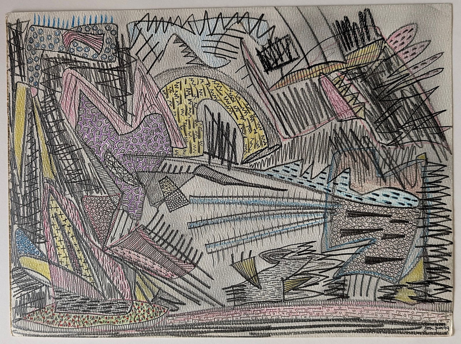 Latin American Abstract Composition Drawing Signed Joaquin: Provenance from the estate of a deceased collector in South Florida. The dimensions are Approx. 12" x 9". We have included quality images to show it's actual condition. This lot is located in Boca Rat