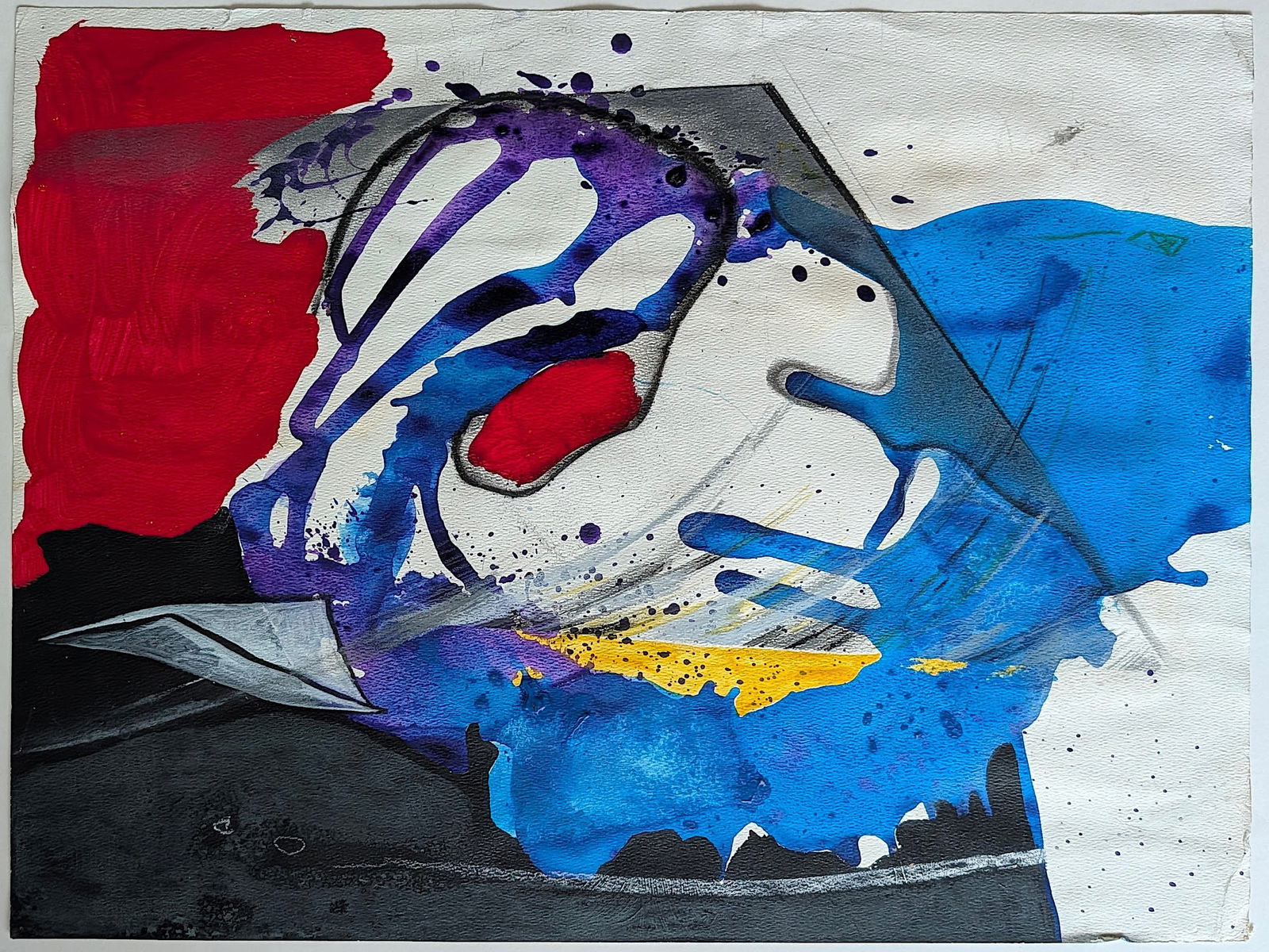 Vintage 20th C, Abstract Art Painting on Paper 18.75" x 24": The provenance is from the estate of a deceased art collector in Palm Beach, FL.. Artist to be researched. We have included quality images to show it's actual condition. This lot is located in Boca Ra