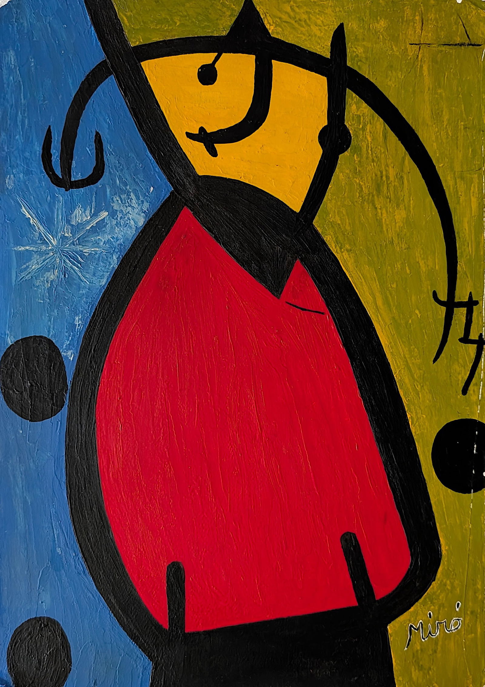 Vintage 20th C. Hand Painted Composition After JOAN MIRO: The provenance is from the estate of a deceased collector in Miami Beach and most probably painted by a skilled copyist artist during the 20th. C.. The dimensions are Approx. 19.5" x 13.25". This oil