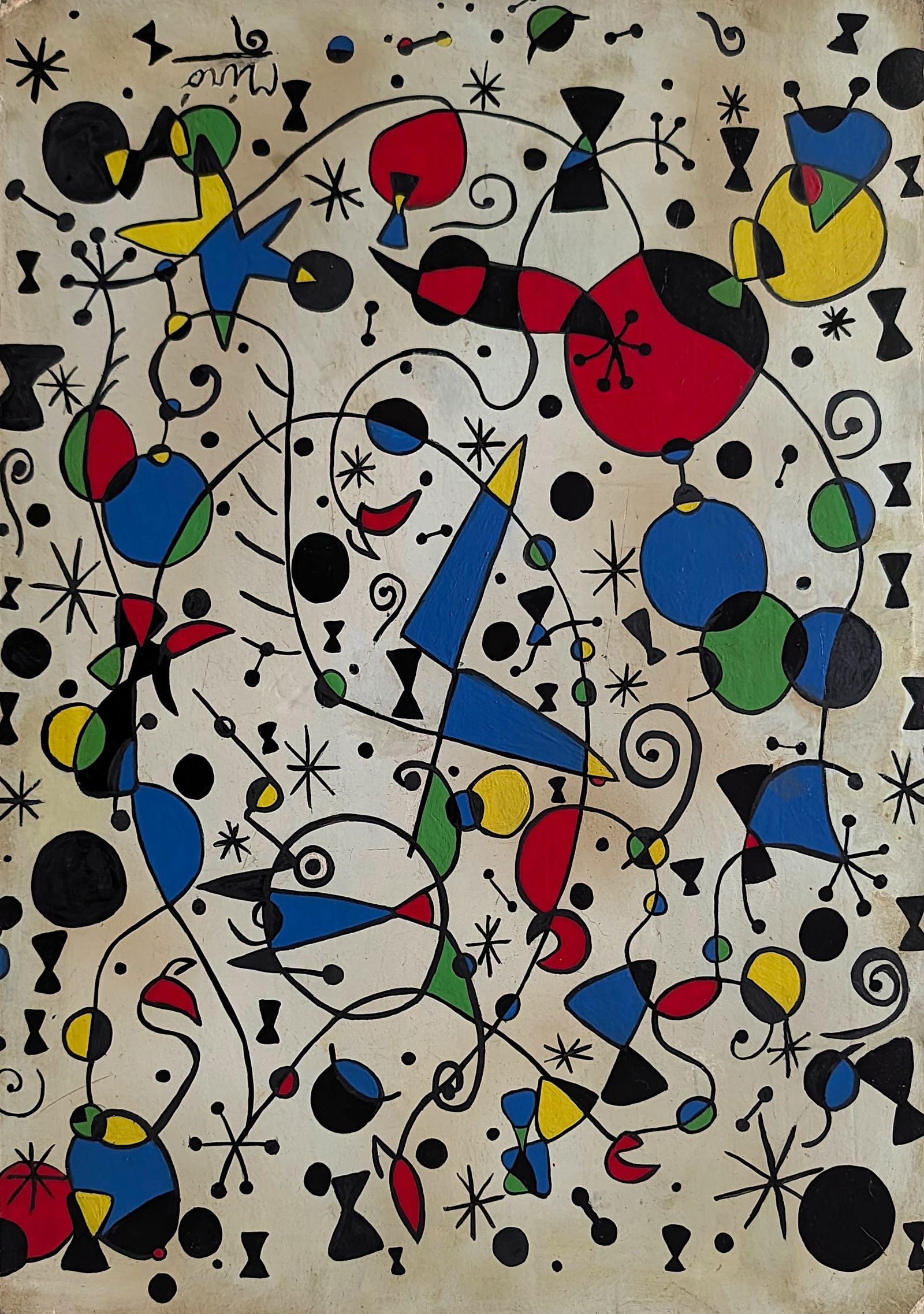 Vintage 20th C. Hand Painted Composition After JOAN MIRO (1 of 3)