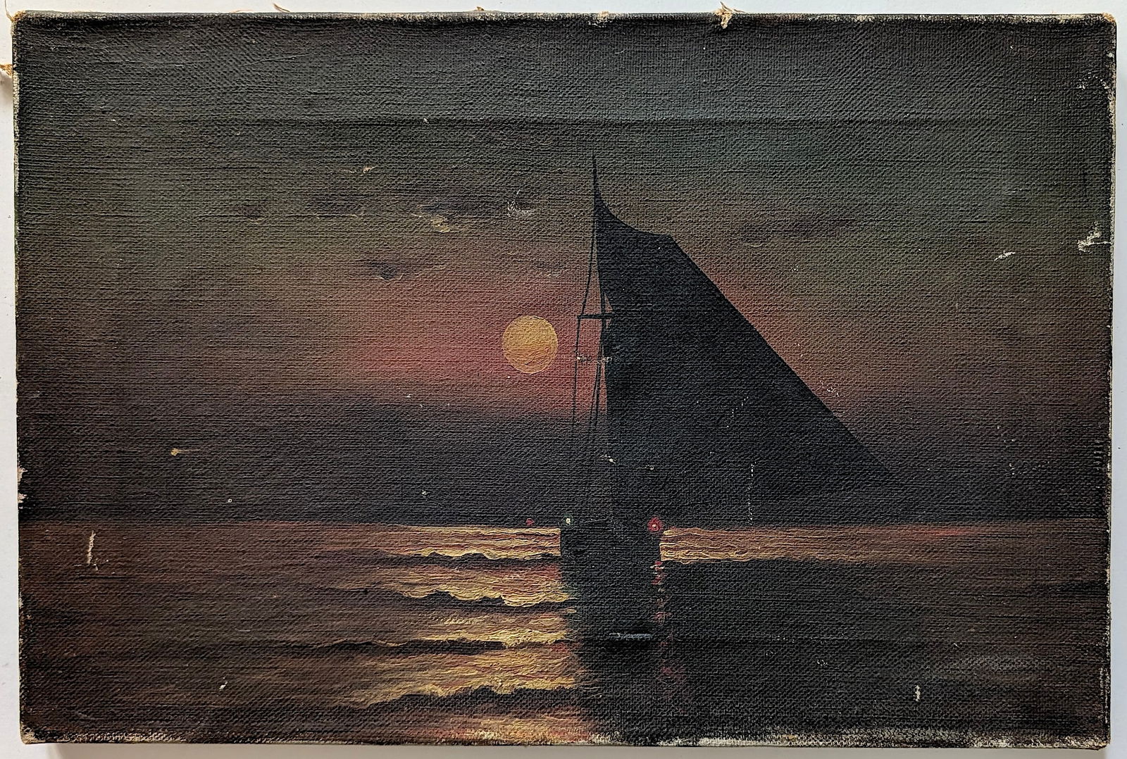 Antique 19th C. Oil on Canvas in the Manner of EDWARD MORAN: The provenance is from the estate of a deceased collector in Palm Beach. The dimensions are Approx. 12" x 18". This painting is unframed and in need of some conservation (please, see the included imag