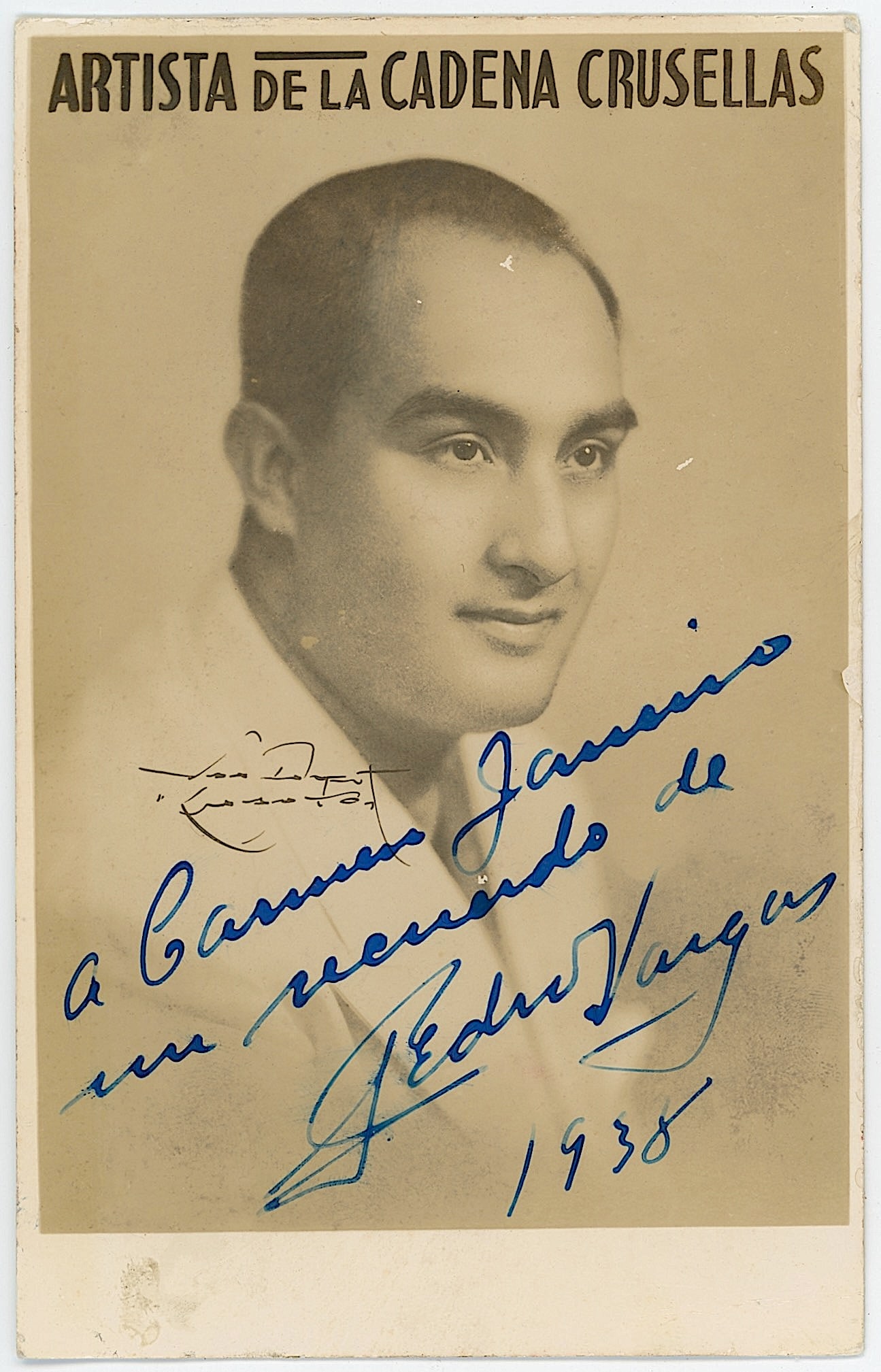 Vintage 1938 Signed Photo PEDRO VARGAS Collectors Opportunity: The provenance of this item is the forgotten (for many years) inventories of Artelisted. The dimensions are Approx. 5.5" x 3.5". This lot is located in Boca Raton, Fl and its shipment will be made dir