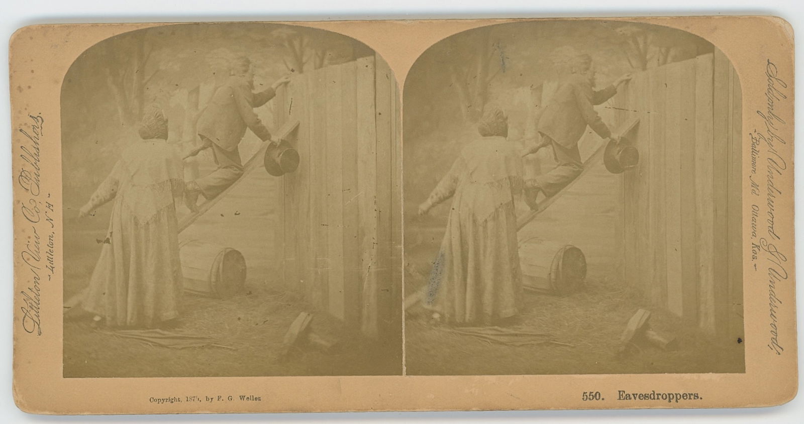 Vintage Antique Real Photo Stereoview Card EAVESDROPPERS: The provenance of this item is the forgotten (for many years) inventories of Artelisted. Most of these findings are vintage postcards and/or tradecards. The regular size of a postcard/tradecard is app