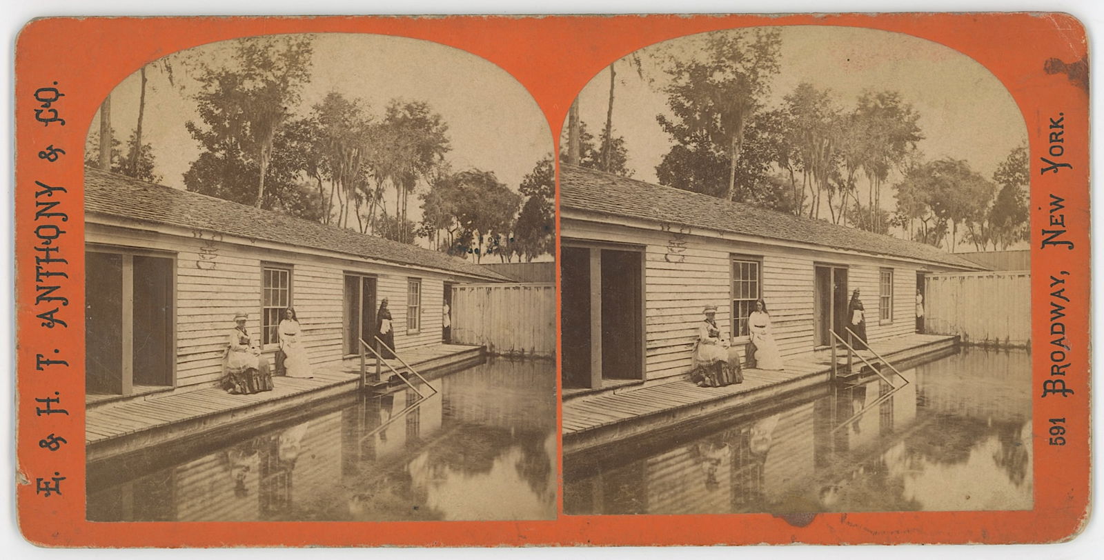 Vintage Antique Real Photo Stereoview Card LADIES' BATHING POOL: The provenance of this item is the forgotten (for many years) inventories of Artelisted. Most of these findings are vintage postcards and/or tradecards. The regular size of a postcard/tradecard is app