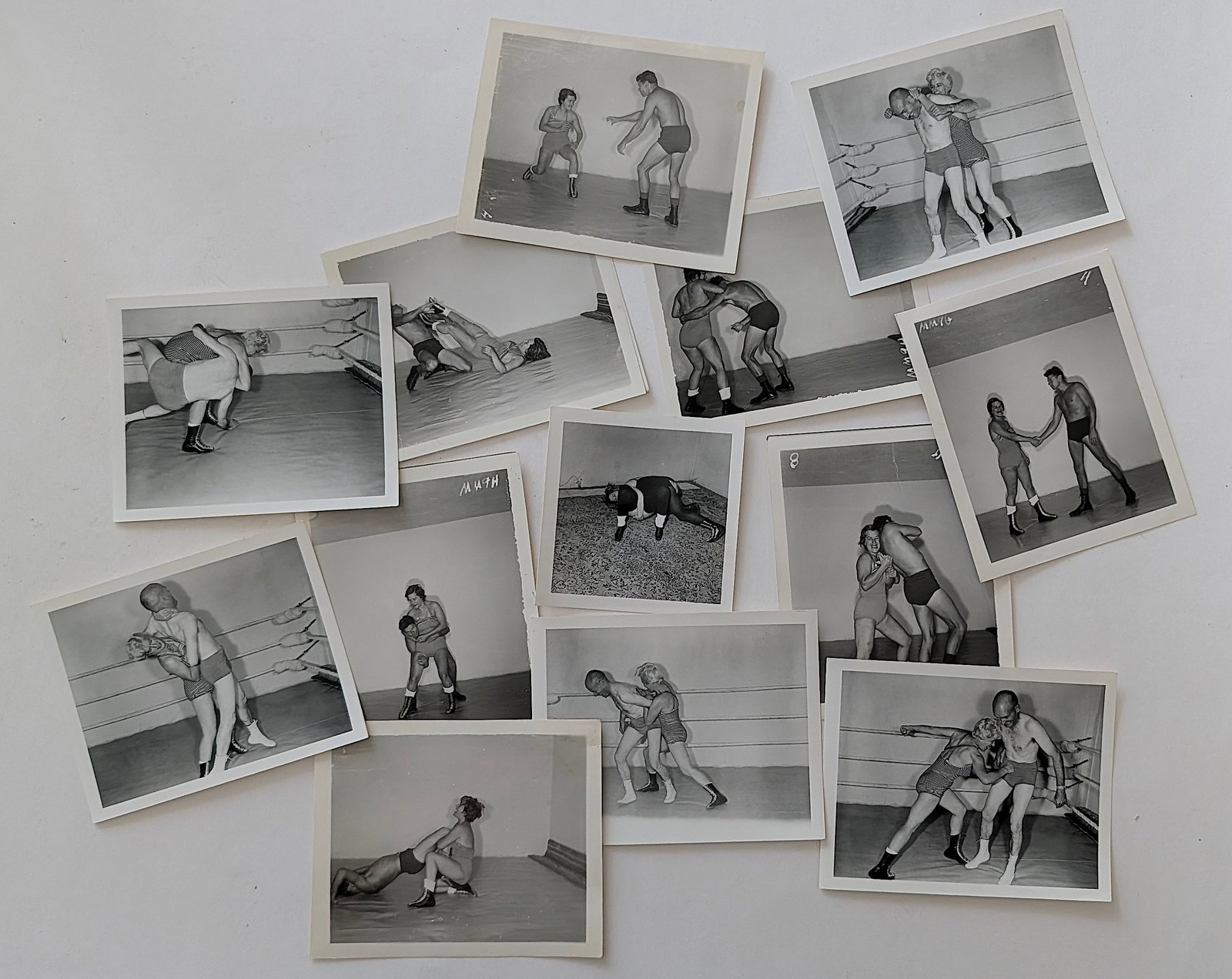 Vintage Scarce Set of Photos Women Wrestlers: Provenance from a Professional American photographer and collector during the last 30 years in Los Angeles, CA. The dimensions are Approx. 3.5" x 3.5". All the items purchased through Artelisted must 
