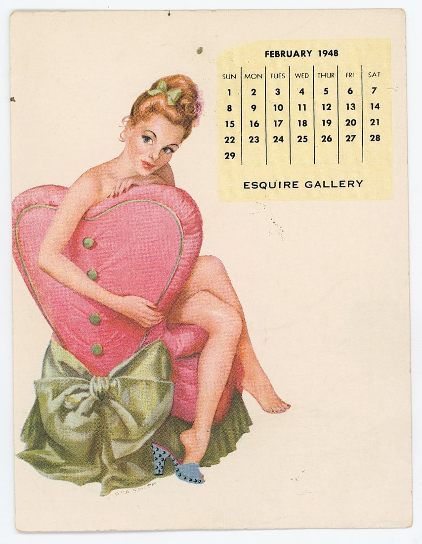 Vintage Feb.1948 Calendar Pin-Up Artwork "Esquire Gallery". (1 of 2)