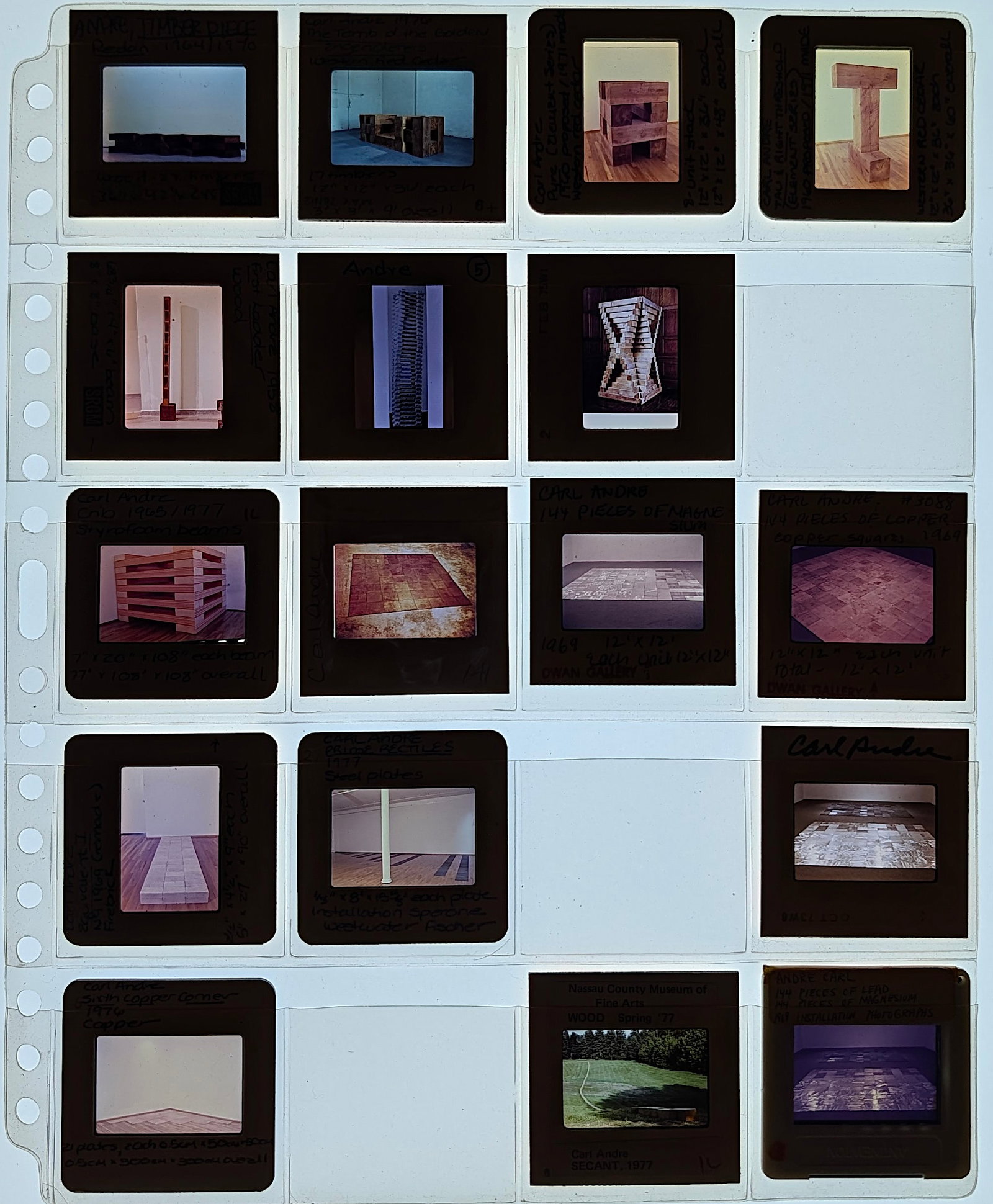 Post War Art Set of Original 20th C. Set 35mm Slides CARL ANDRE: The provenance of this lot is from the estate/archives of Mr. Ira Licht (1938-2023). Mr. Licht was a former director of UM's Lowe Art Museum. He was educated in Columbia College in art history. He was