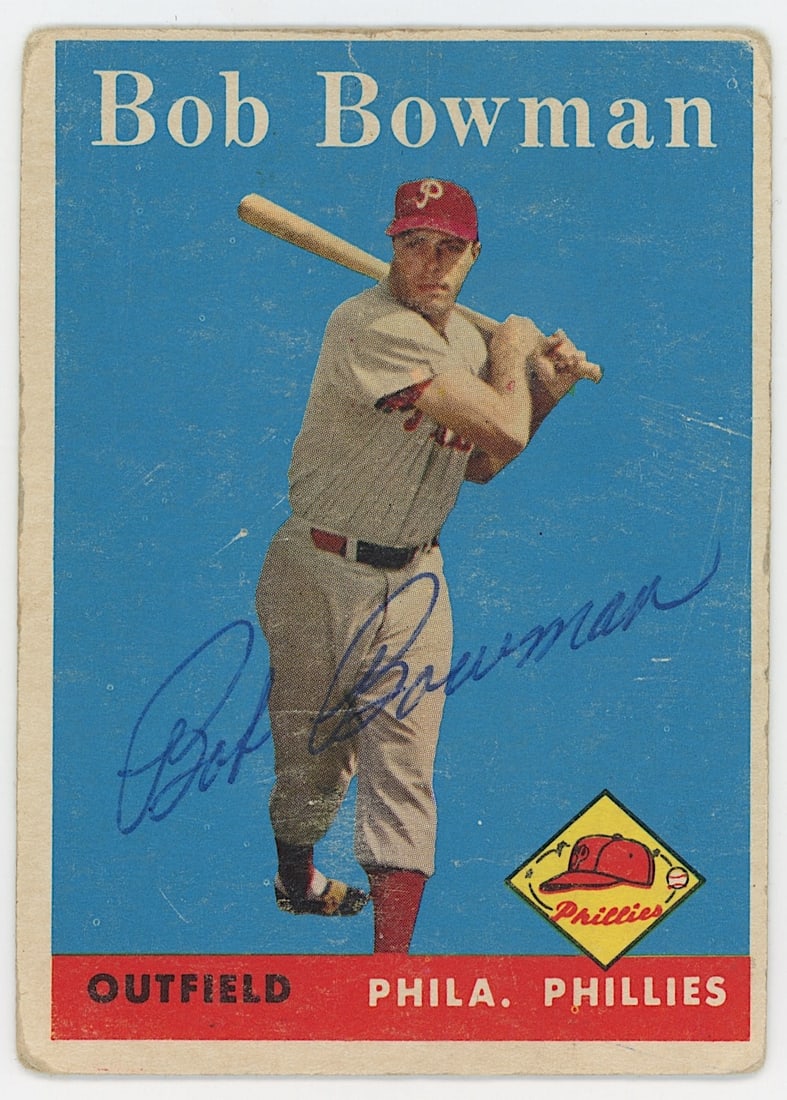 Signed 1958 Topps Baseball Card BOB BOWMAN (1 of 2)