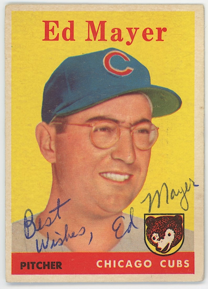 Signed 1958 Topps Baseball Card ED MAYER: Collectible from the inventories of Artelisted. All the items purchased through Artelisted must be shipped. We no longer offer or accept local pick-ups for any sold lots. The shipment will be made dir