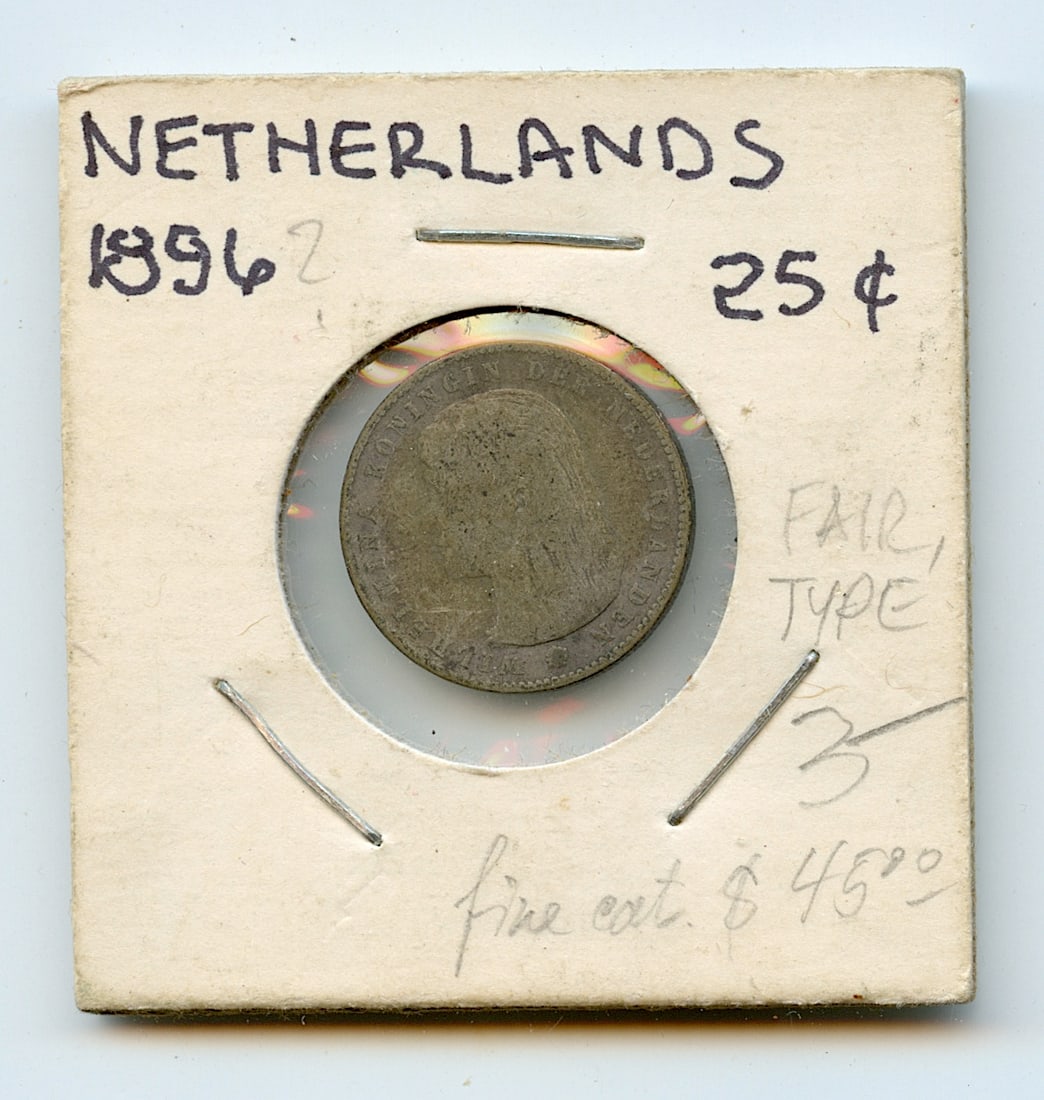 Coin Collectors 1896 Netherlands 25 Cents: This coin is from the estate of deceased collector in South Florida. We have included quality images to show it's actual condition. All the items purchased through Artelisted must be shipped. We no lo
