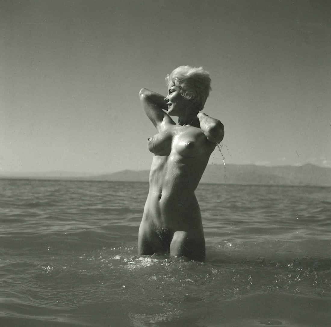 ANDRÉ DE DIENES Vintage Photo 1950s-1960s Nude Study: The provenance of this photo is from the archives of notable photographer André de Dienes. The dimensions are Approx. 2" x 2.25" (variances can occur). This black and white gelatin photo was printed