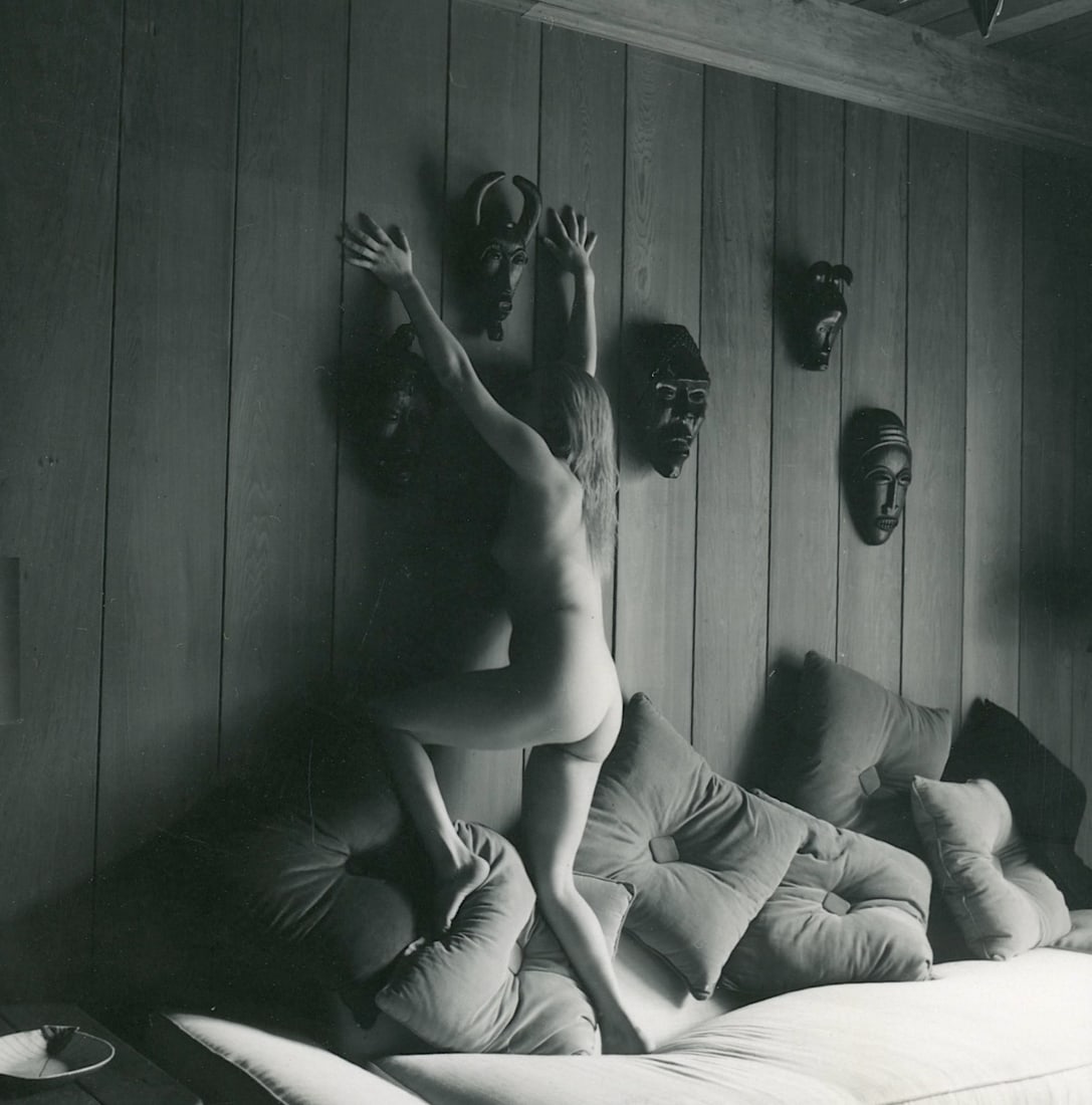 ANDRÉ DE DIENES Vintage Photo 1950s-1960s Nude Study: The provenance of this photo is from the archives of notable photographer André de Dienes. The dimensions are Approx. 2" x 2.25" (variances can occur). This black and white gelatin photo was printed