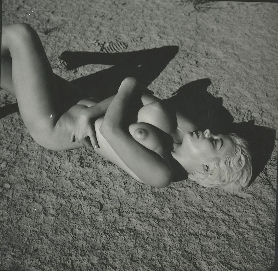 ANDRÉ DE DIENES Vintage Photo 1950s-1960s Nude Study: The provenance of this photo is from the archives of notable photographer André de Dienes. The dimensions are Approx. 2" x 2.25" (variances can occur). This black and white gelatin photo was printed