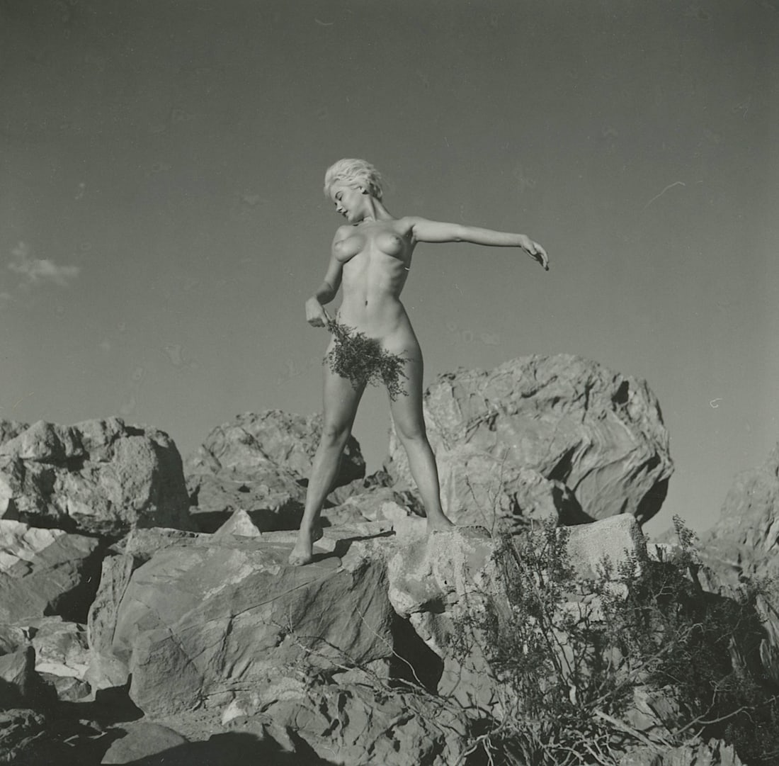 ANDRÉ DE DIENES Vintage Photo 1950s-1960s Nude Study: The provenance of this photo is from the archives of notable photographer André de Dienes. The dimensions are Approx. 2" x 2.25" (variances can occur). This black and white gelatin photo was printed