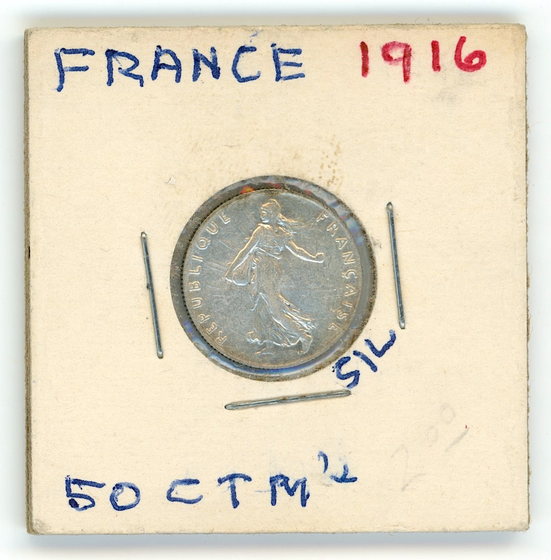 France 50 CTM 1916 Scarce Coin Collectible Opp.: The provenance of this coin is from the estate of a deceased collector in South Florida THIS IS A RESERVE AUCTION, and the final price will include a Buyer?s Premium. Please, view our full terms and c