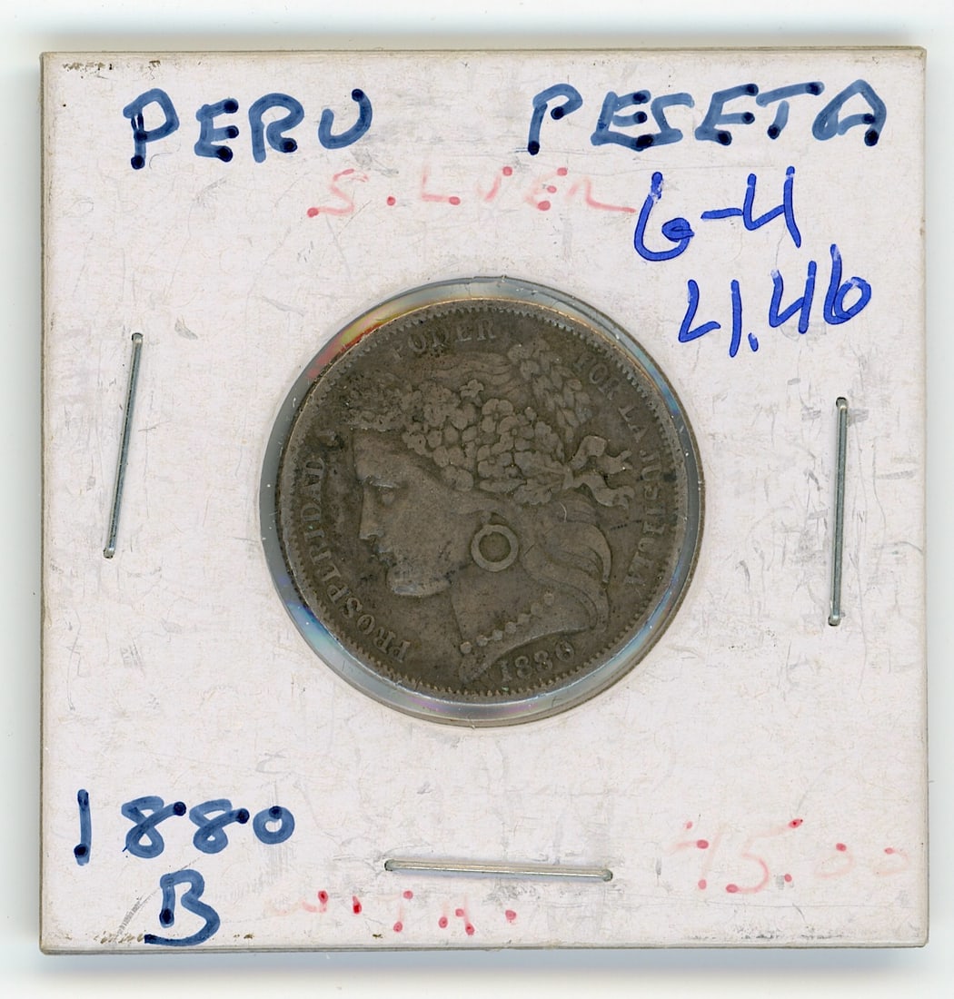 Peru Peseta 1880 B Scarce Coin Collectible Opp.: The provenance of this coin is from the estate of a deceased collector in South Florida THIS IS A RESERVE AUCTION, and the final price will include a Buyer?s Premium. Please, view our full terms and c