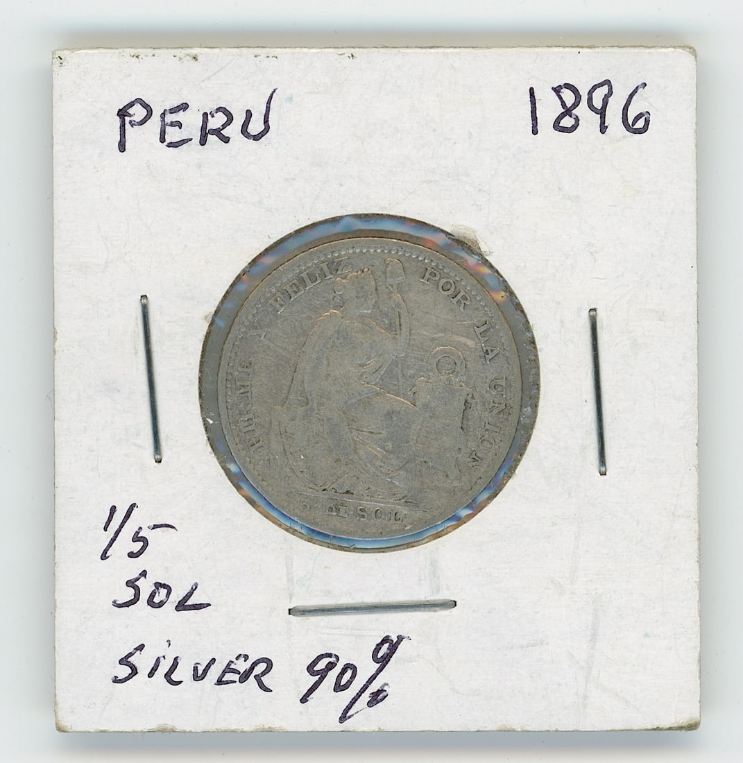 Peru 1896 1/5 Sol Silver 90% Scarce Coin Collectible Opp.: The provenance of this coin is from the estate of a deceased collector in South Florida THIS IS A RESERVE AUCTION, and the final price will include a Buyer?s Premium. Please, view our full terms and c