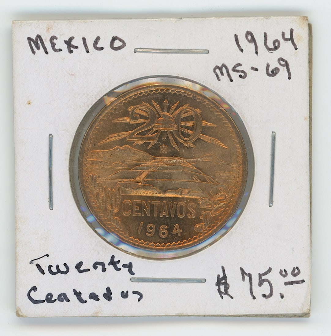 Mexico 20 Cents 1964 MS-69 Scarce Coin Collectible Opp.: The provenance of this coin is from the estate of a deceased collector in South Florida THIS IS A RESERVE AUCTION, and the final price will include a Buyer?s Premium. Please, view our full terms and c
