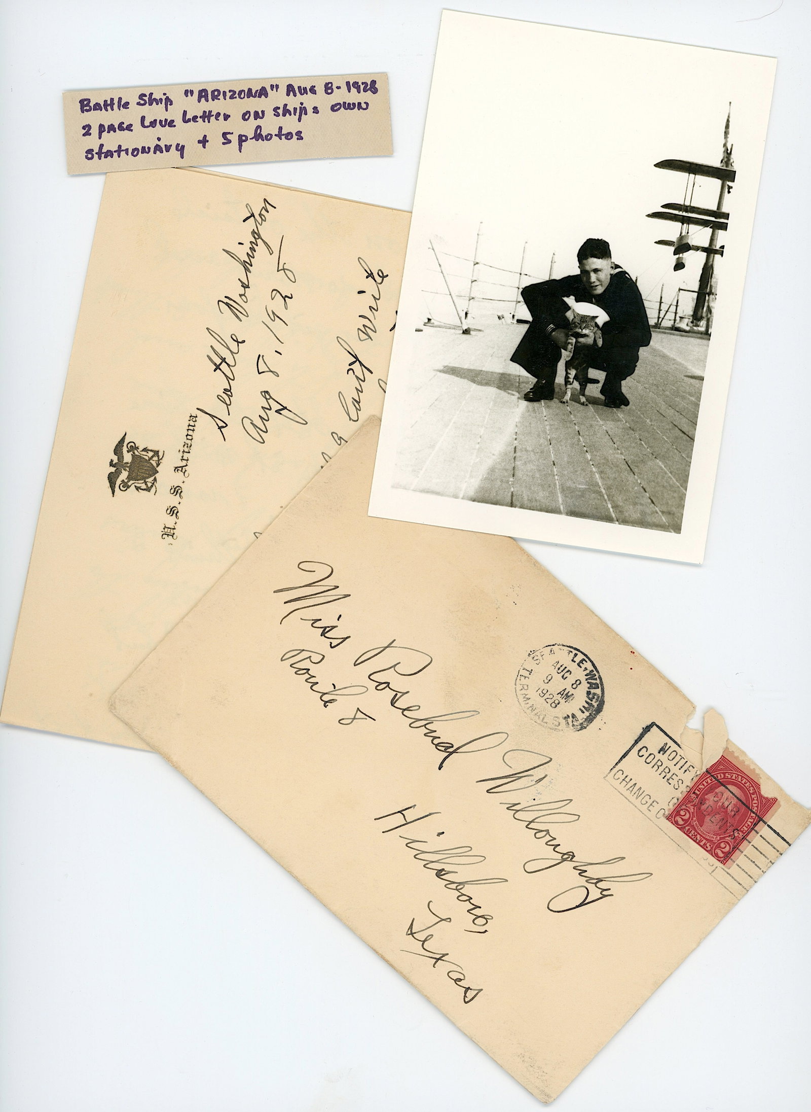 Vintage Military Ephemera U.S.S. Arizona, 1928: The provenance of this item is the forgotten (for many years) inventories of Artelisted. THIS IS A RESERVE AUCTION, and the final price will include a Buyer?s Premium. Please, view our full terms and 