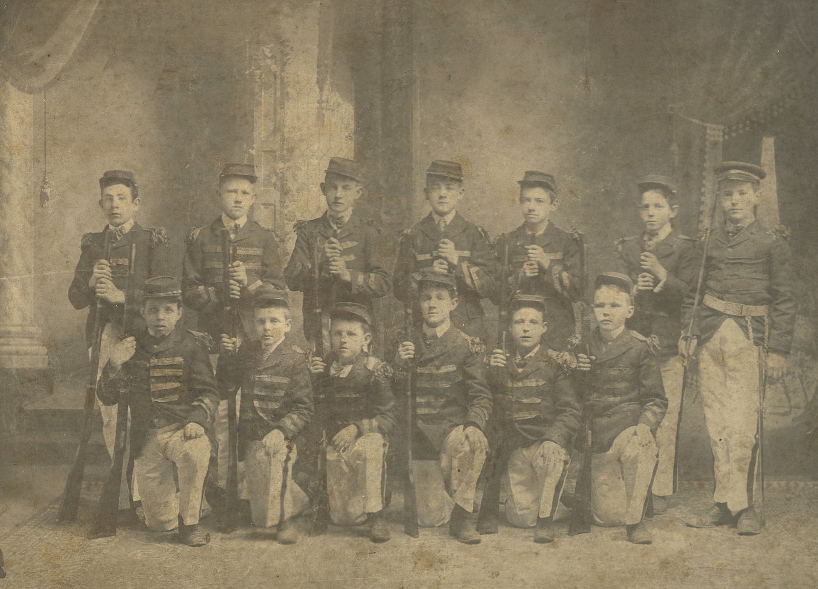 Antique Historical Scarce Cabinet Photo BOYS MILITARY UNIFORM (1 of 2)