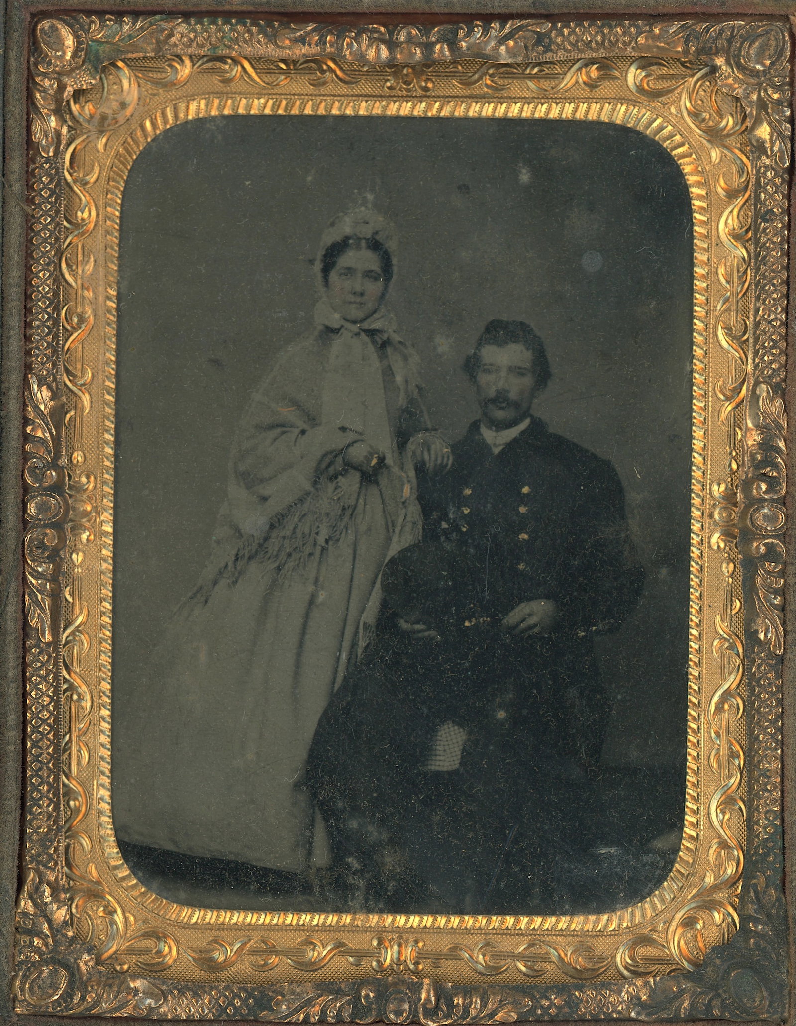 Antique Tintype Civil War Union Officer with Wife (1 of 3)
