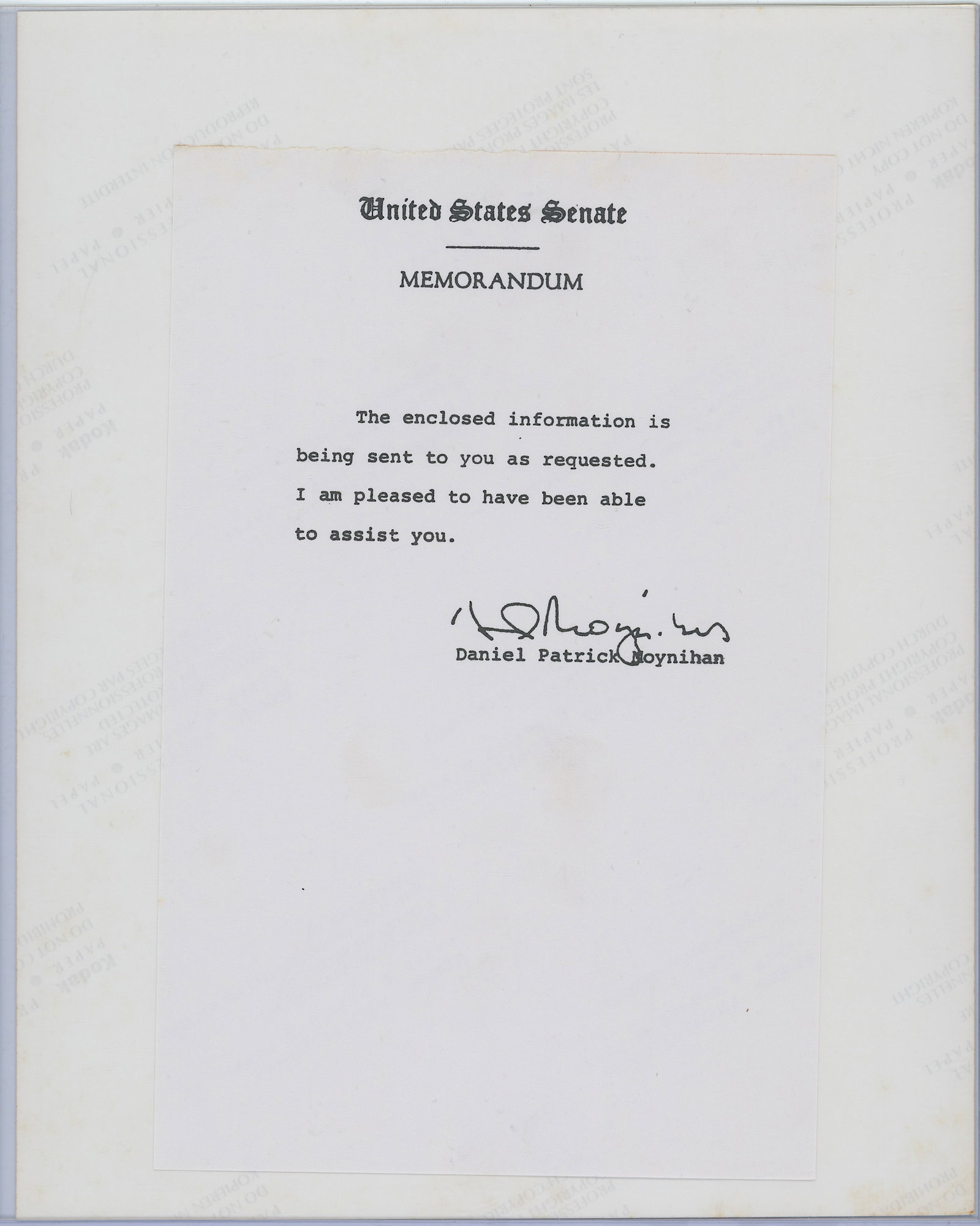 Vintage Autographed Ephemera DANIEL PATRICK MOYNIHAN - 2