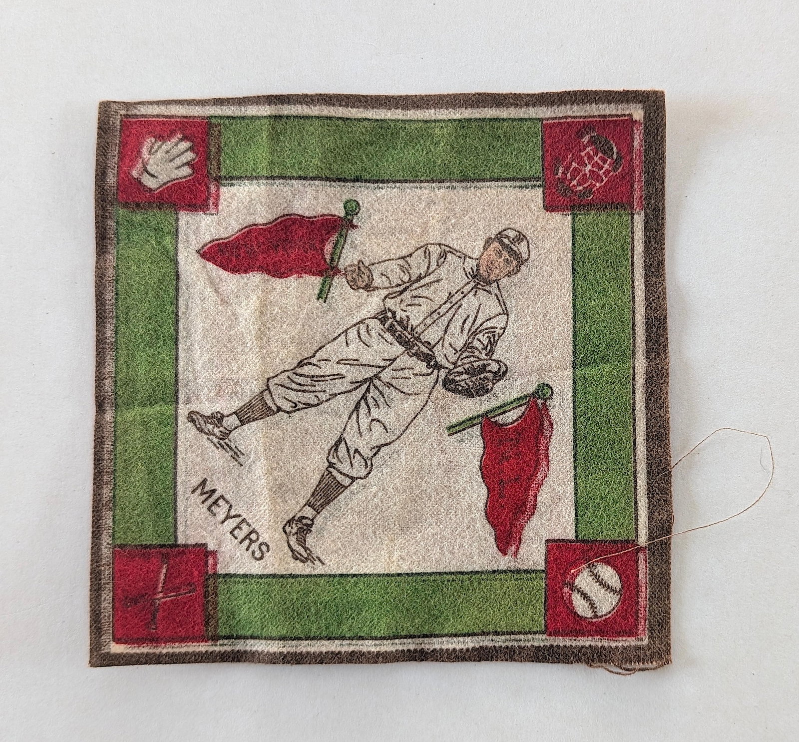 Vintage 1914 Baseball Tobacco Felt Blanket: The provenance of this item is the forgotten (for many years) inventories of Artelisted. The dimensions are Approx. 5.25" x 5.25" (variances can occur). This black and white gelatin photo was printed 