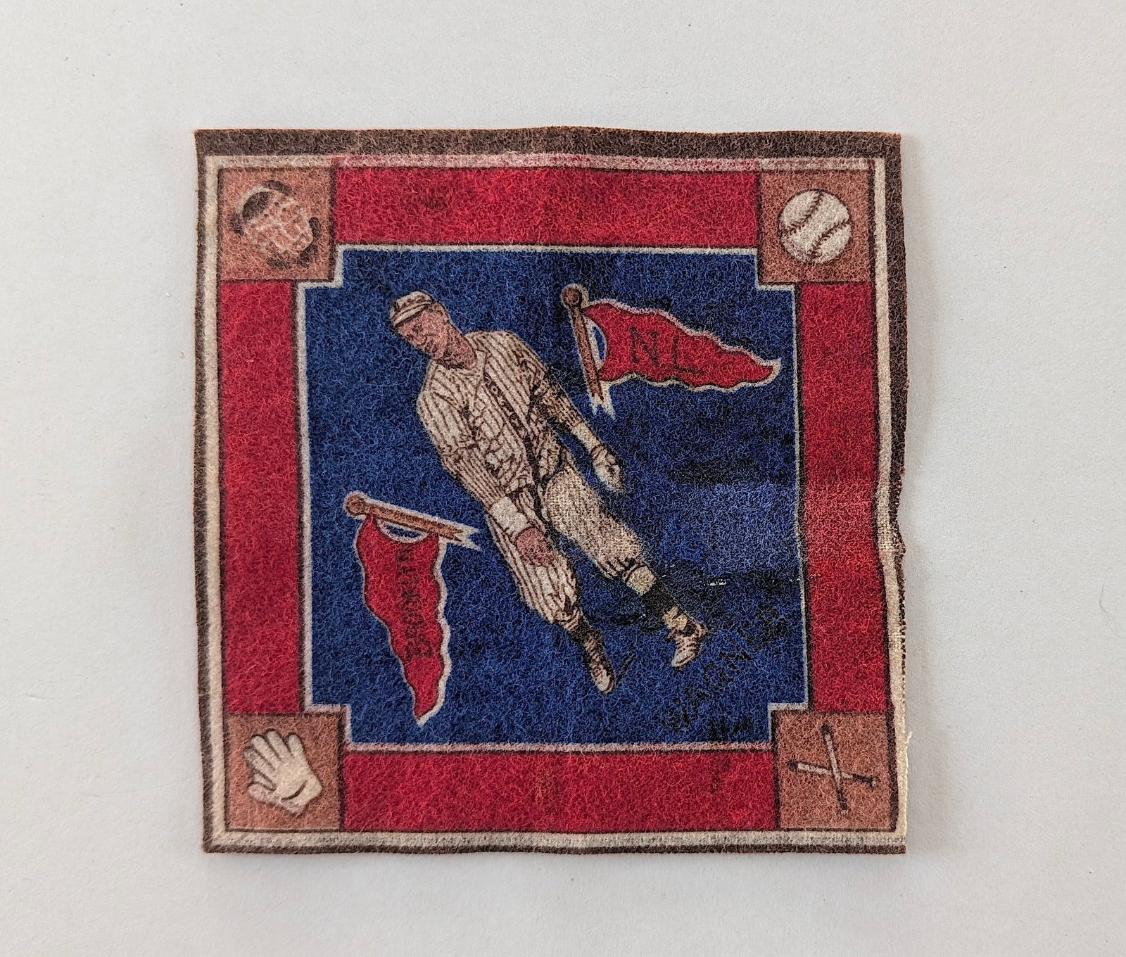 Vintage 1914 Baseball Tobacco Felt Blanket: The provenance of this item is the forgotten (for many years) inventories of Artelisted. The dimensions are Approx. 5.25" x 5.25" (variances can occur). This black and white gelatin photo was printed 