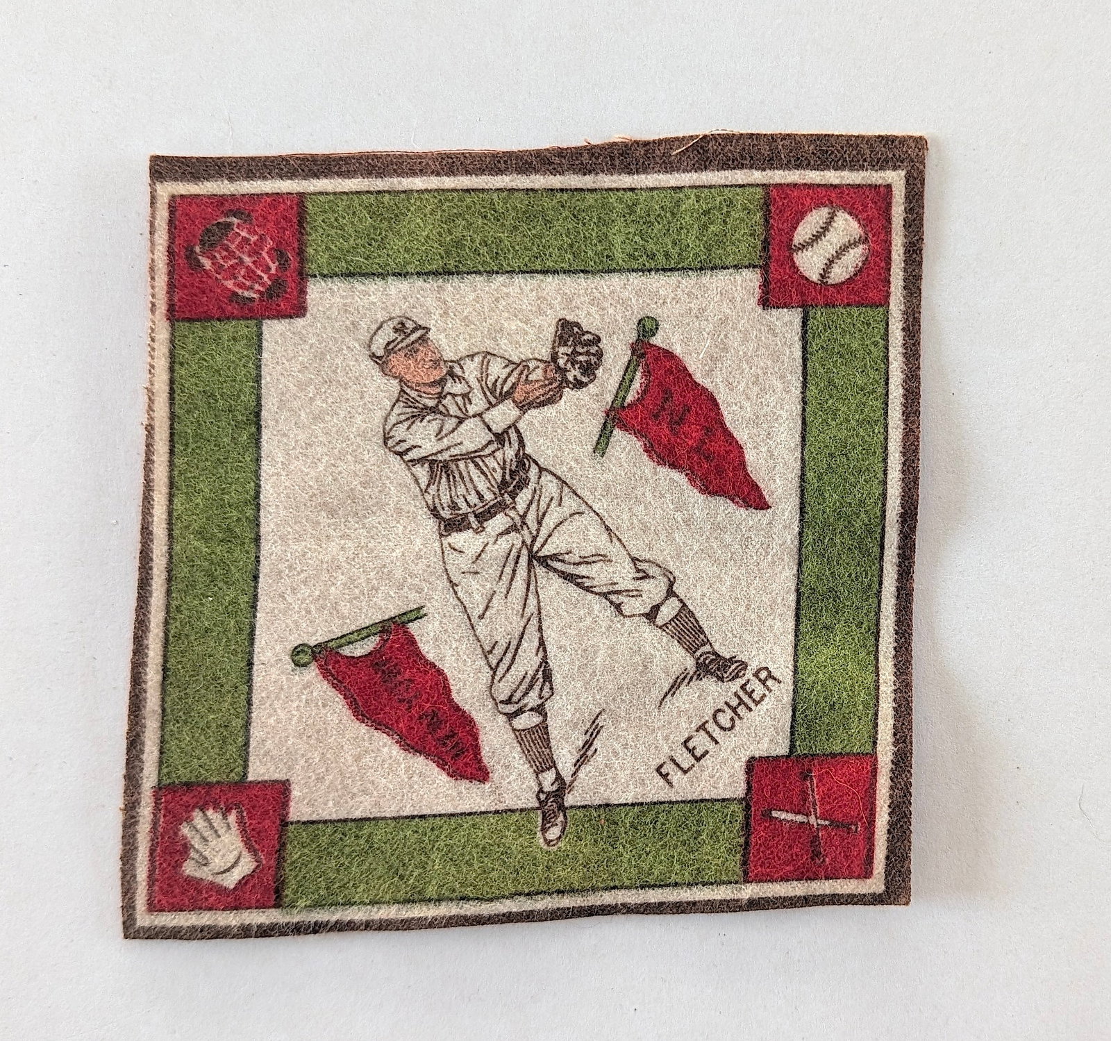 Vintage 1914 Baseball Tobacco Felt Blanket: The provenance of this item is the forgotten (for many years) inventories of Artelisted. The dimensions are Approx. 5.25" x 5.25" (variances can occur). This black and white gelatin photo was printed 