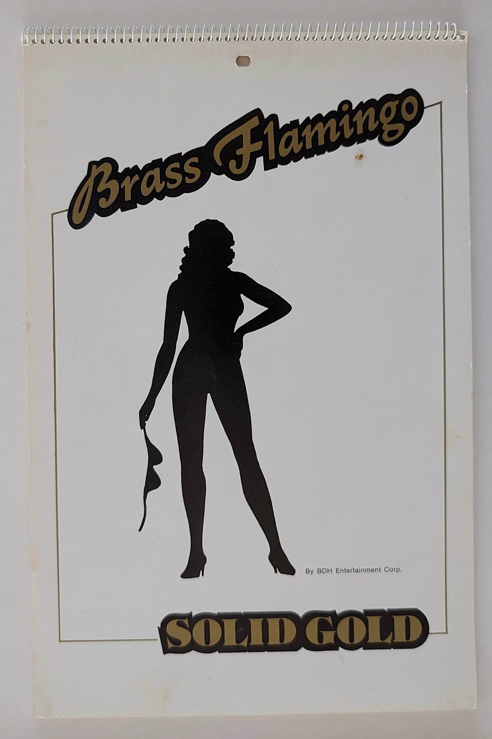 Solid Gold & Brass Flamingo Original Calendar 1989: Solid Gold & Brass Flamingo were Clubs located in Indianapolis, Indiana. This lot is consigned by a collector in RI. The dimensions are Approx. 12" x 8". THIS IS A RESERVE AUCTION, and the final price