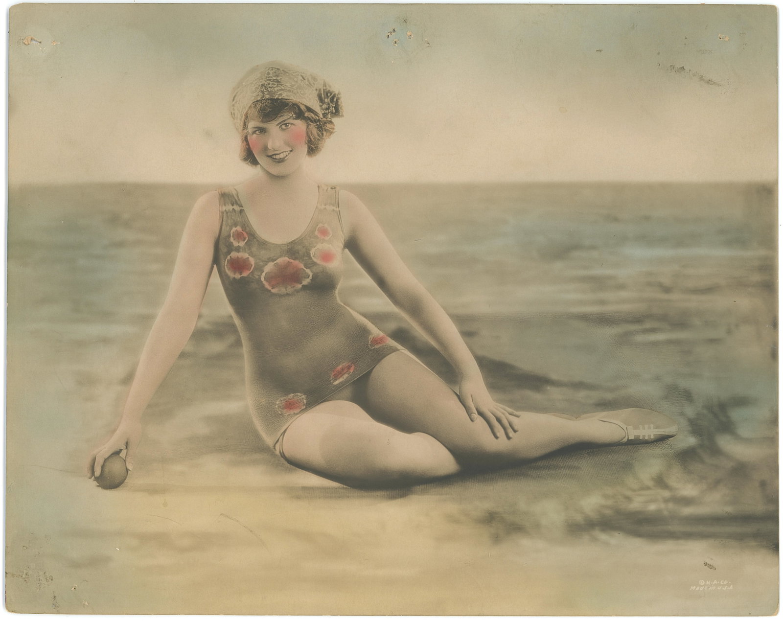 Vintage Colored Litho. Bathing Beauty, 1920s: The provenance of this lot is from a collector in RI. The dimensions are Approx. 10" x 8". THIS IS A RESERVE AUCTION, and the final price will include a Buyer?s Premium. Please, view our full terms an