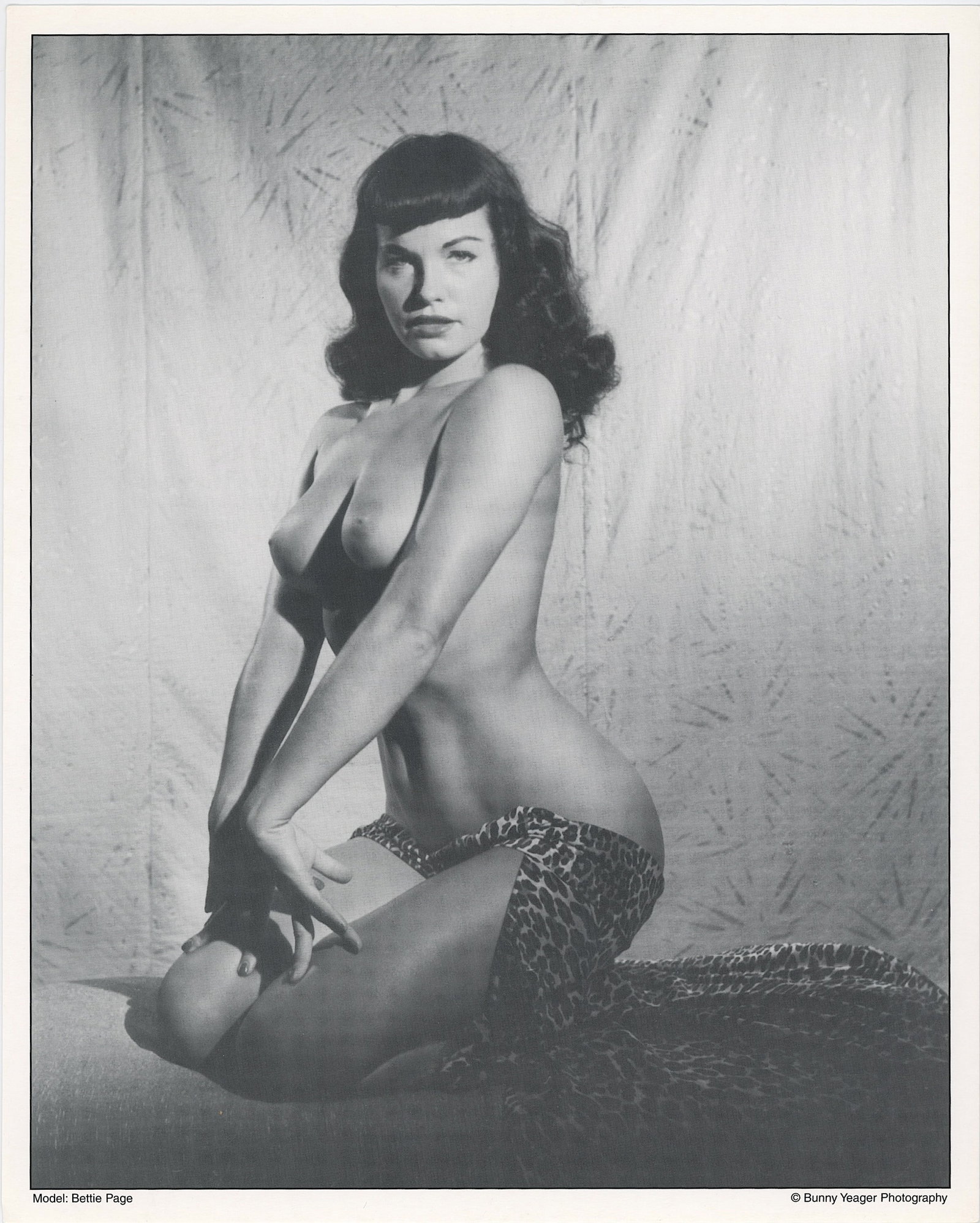 BUNNY YEAGER Vintage Pin Up Litho of BETTIE PAGE: This lot is consigned by a collector in RI. The provenance is from Bunny Yeager's estate/archives. Linnea Eleanor "Bunny" Yeager (March 13, 1929 - May 24, 2014) was an American photographer and pin-up