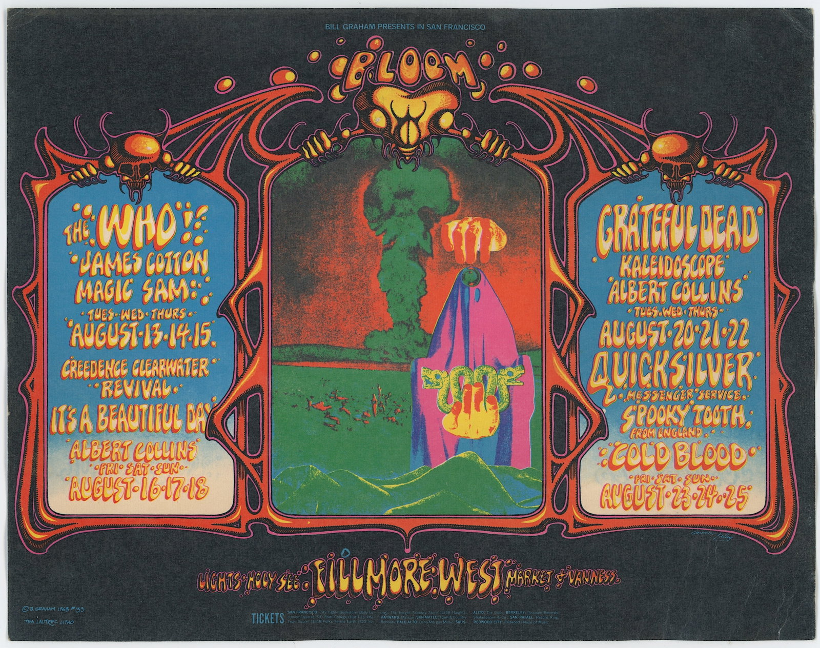 Vintage 1968 BG-133 Fillmore West Handbill: The provenance of this item is from the estate of a quality fine collector in Oakland, CA. Vintage Original ephemera with dimensions Approx. 7" x 9". THIS IS A RESERVE AUCTION, and the final price wil