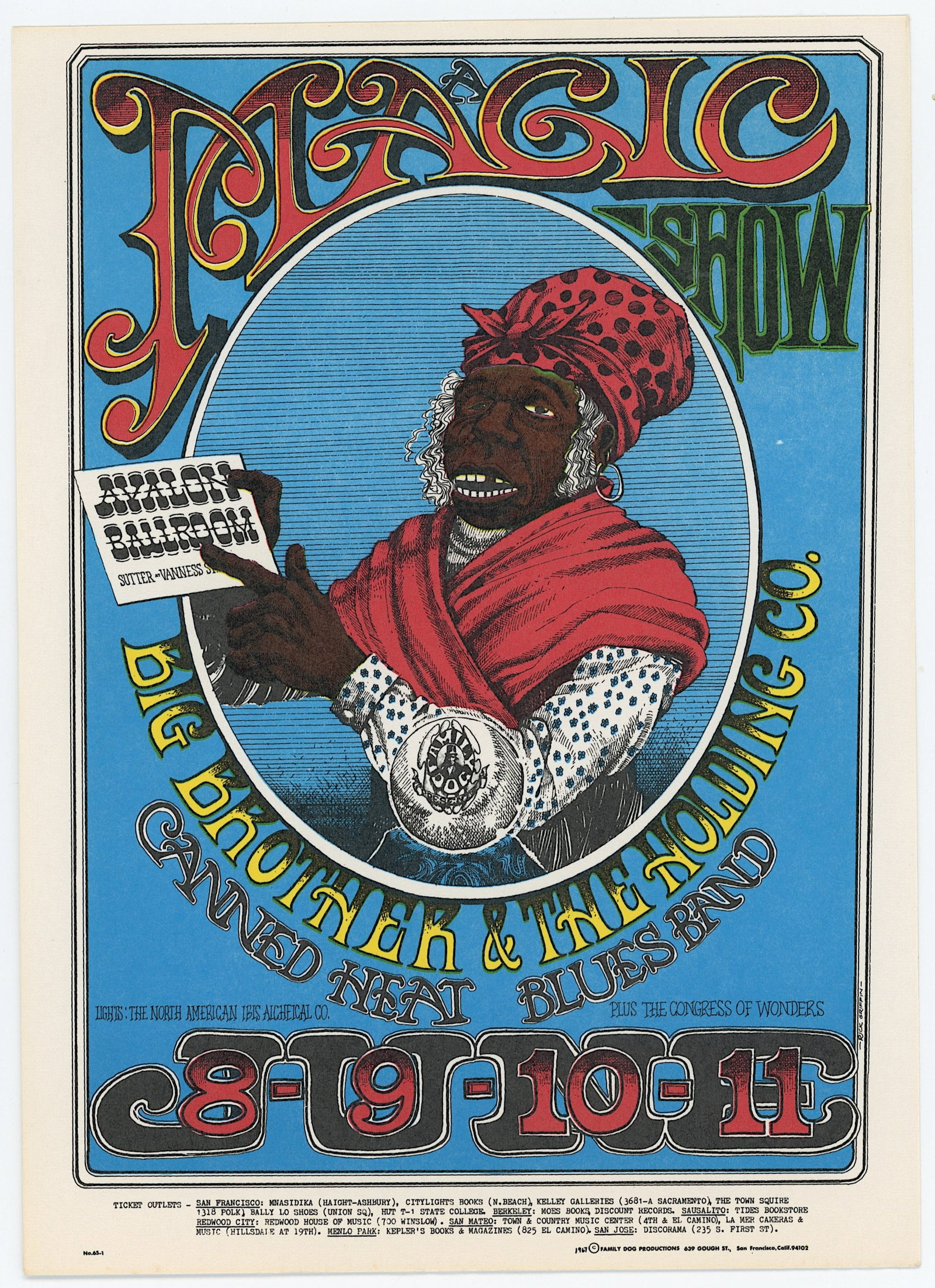 Vintage 1967 FD-65 Handbill Magic Show Janis Joplin: The provenance of this item is from the estate of a quality fine collector in Oakland, CA. Vintage Original ephemera with dimensions Approx. 7" x 5". THIS IS A RESERVE AUCTION, and the final price wil