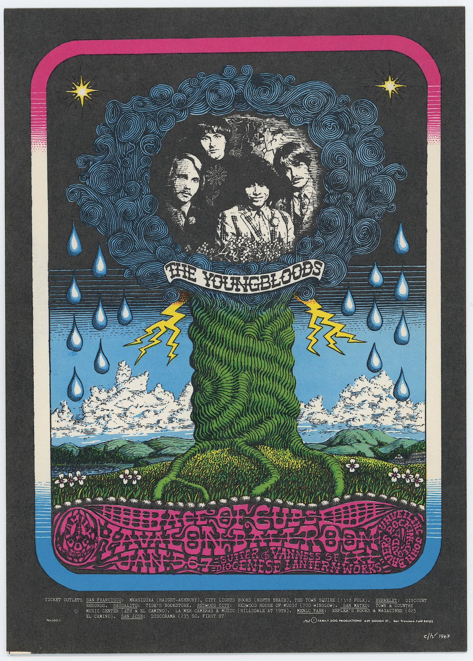 Vintage 1967 The Youngbloods by Charles Laurens Heald Handbill: The provenance of this item is from the estate of a quality fine collector in Oakland, CA. Vintage Original ephemera with dimensions Approx. 7" x 5". THIS IS A RESERVE AUCTION, and the final price wil