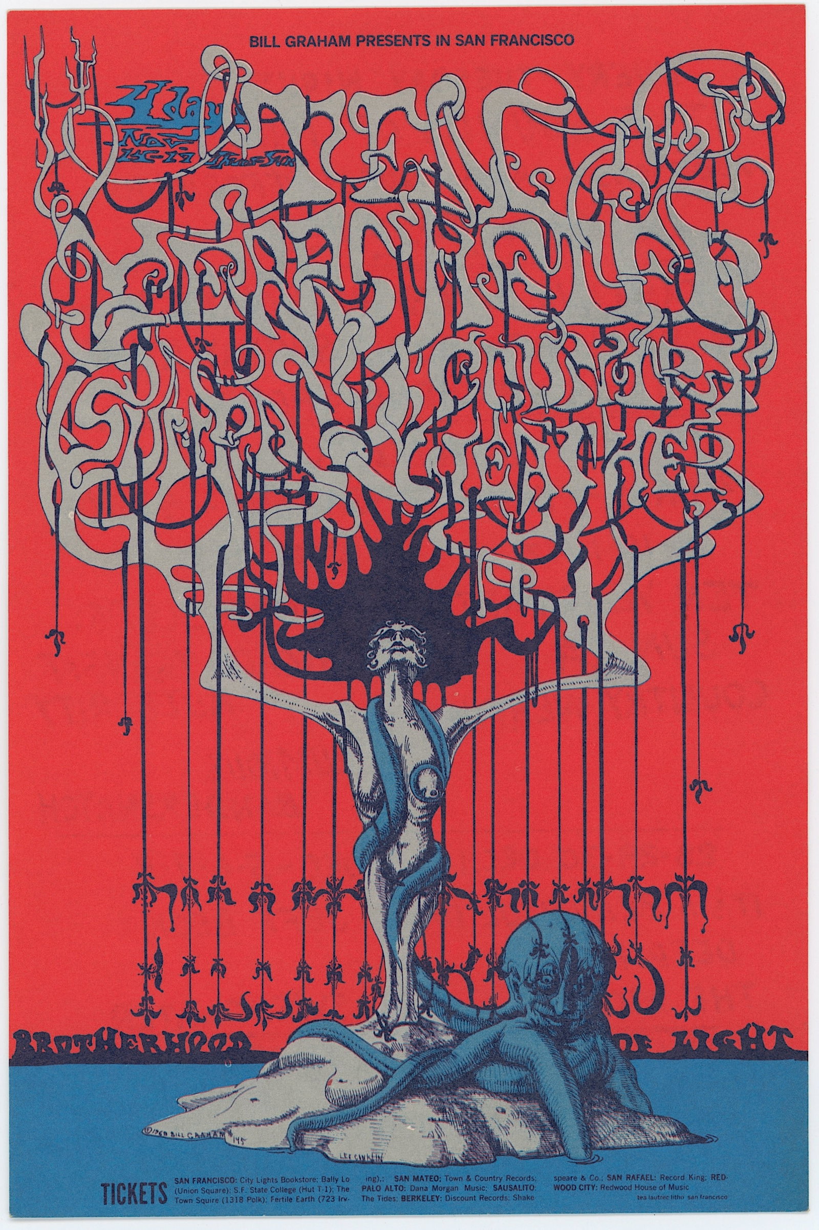 Vintage 1968 BG-145 Handbill by Lee Conklin: The provenance of this item is from the estate of a quality fine collector in Oakland, CA. Vintage Original ephemera with dimensions Approx.7" x 4.125". THIS IS A RESERVE AUCTION, and the final price 