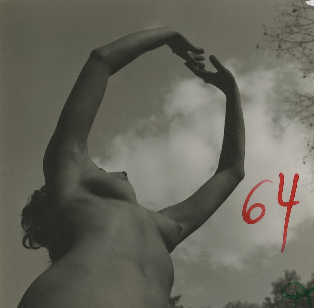 ANDR? DE DIENES Vintage Photo 1950s-1960s Nude Study: The provenance of this photo is from the archives of notable photographer Andr? de Dienes. The dimensions are Approx. 2" x 2.25" (variances can occur). This black and white gelatin photo was printed i