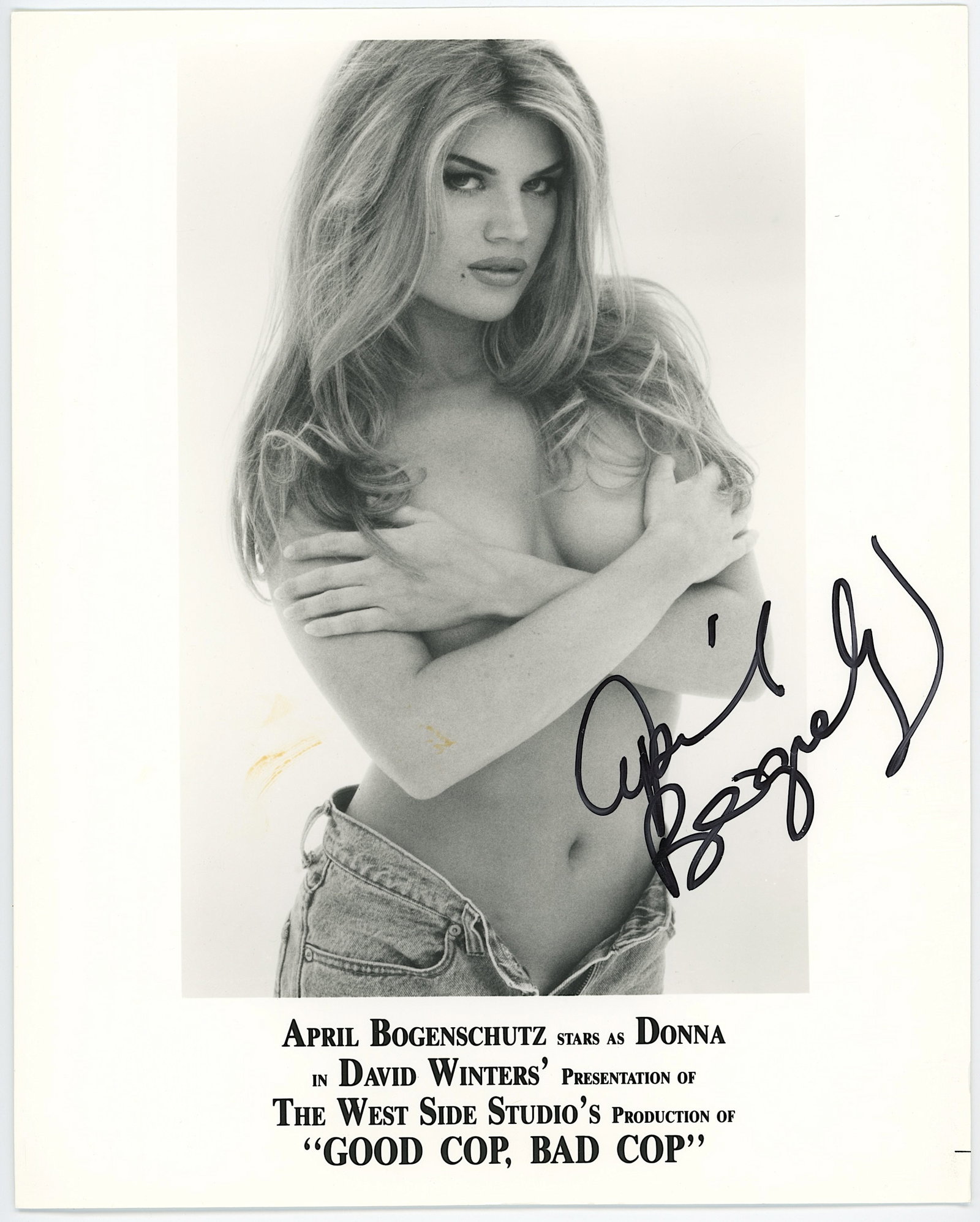 Vintage Photograph Ephemera of APRIL BOGENSCHUTZ SIGNED: The provenance of this lot is from a collector in RI. The dimensions are Approx. 10" x 8". THIS IS A RESERVE AUCTION, and the final price will include a Buyer?s Premium. Please, view our full terms an
