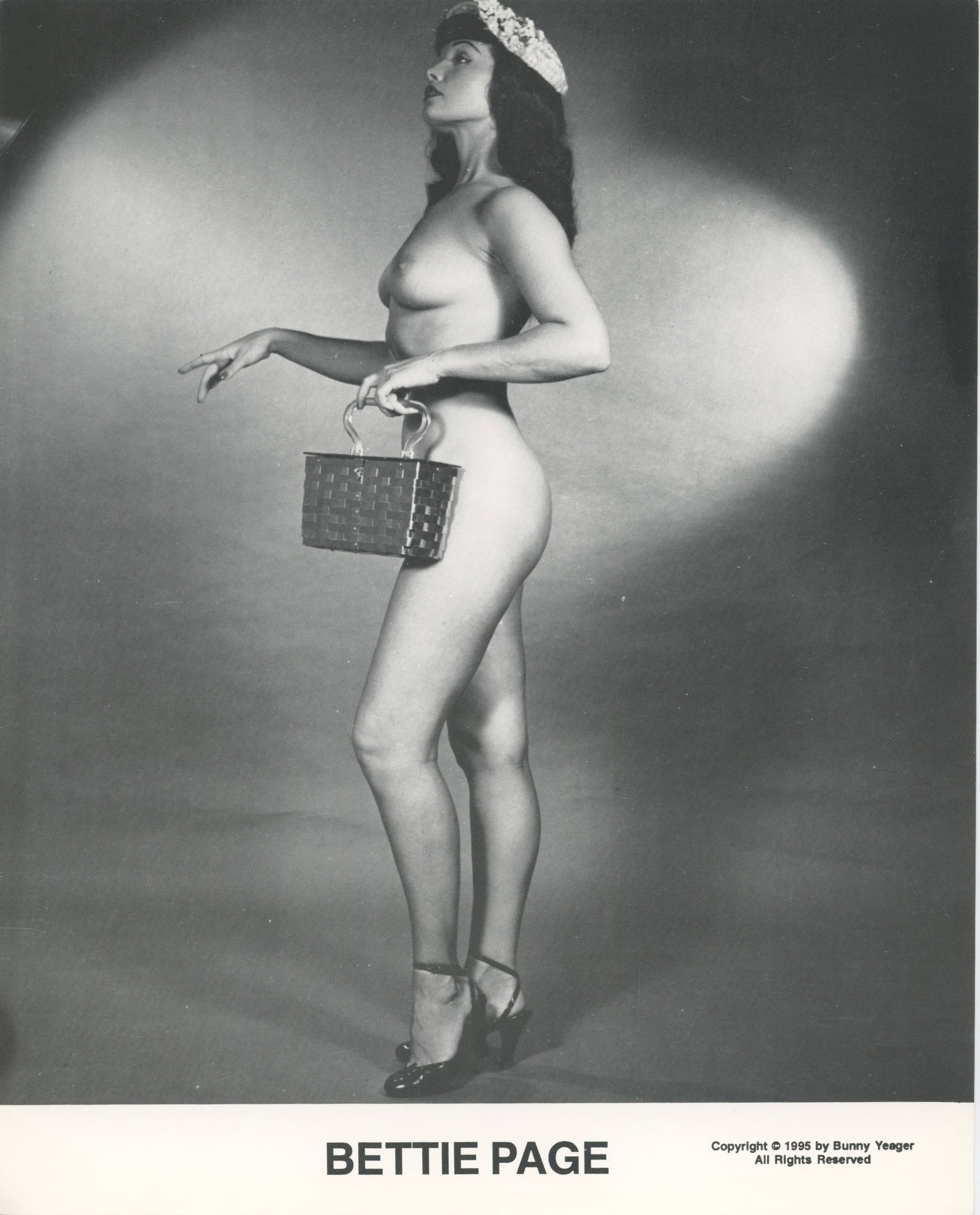 BUNNY YEAGER Vintage Pin Up Litho of BETTIE PAGE: This lot is consigned by a collector in RI. The provenance is from Bunny Yeager's estate/archives. Linnea Eleanor "Bunny" Yeager (March 13, 1929 - May 24, 2014) was an American photographer and pin-up