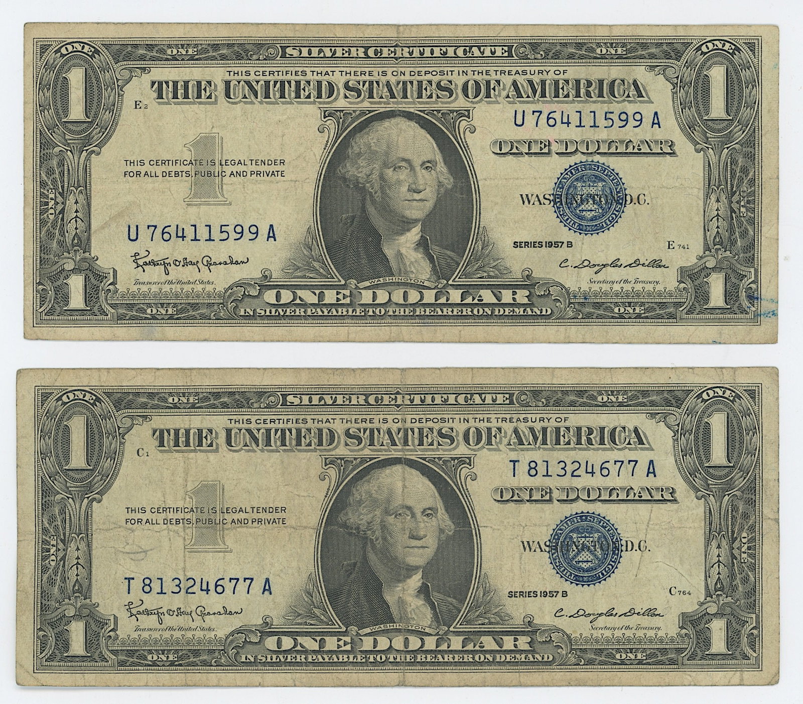 2 Series 1957 United States $1 Silver Certificates: The provenance of this item is from the inventories of Artelisted. We have included quality images to show it's actual condition. THIS IS A RESERVE AUCTION, and the final price will include a Buyer?s 