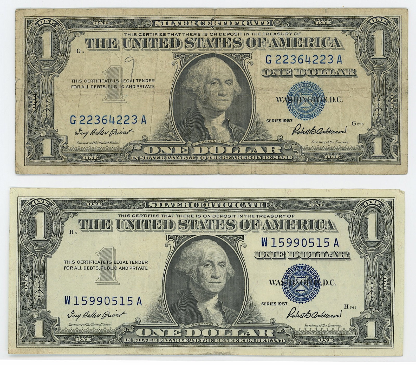 2 Series 1957 United States $1 Silver Certificates: The provenance of this item is from the inventories of Artelisted. We have included quality images to show it's actual condition. THIS IS A RESERVE AUCTION, and the final price will include a Buyer?s 