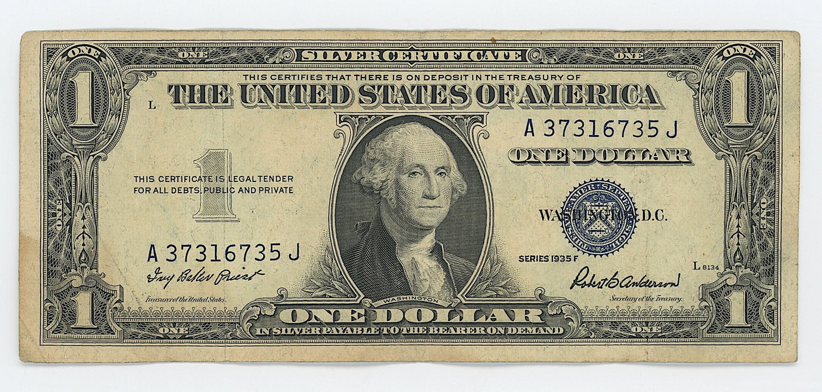 Series 1935 F United States $1 Silver Certificate: The provenance of this item is from the inventories of Artelisted. We have included quality images to show it's actual condition. THIS IS A RESERVE AUCTION, and the final price will include a Buyer?s 